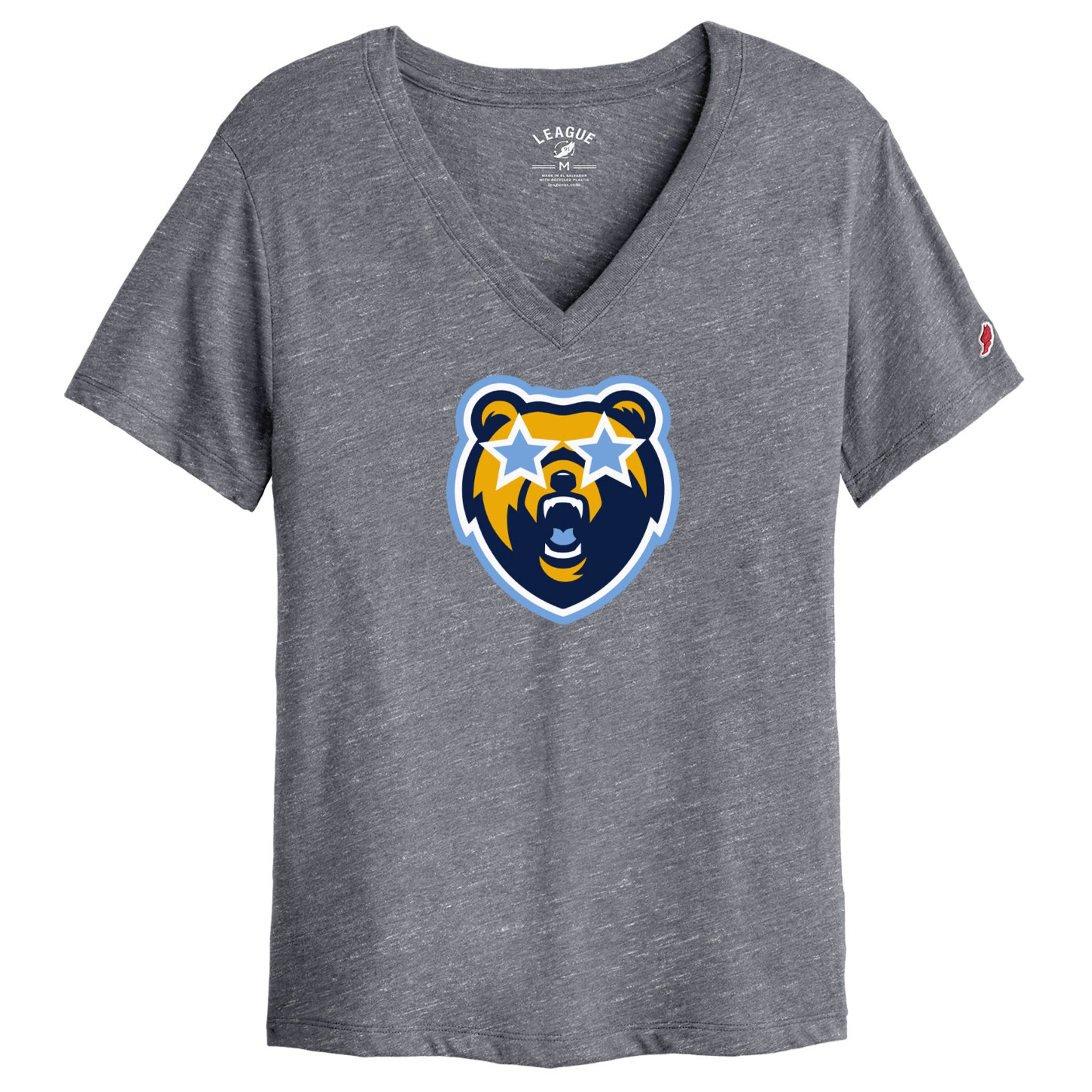 Women's League V-Neck Heather Grey Tee - Starry Eye Bear