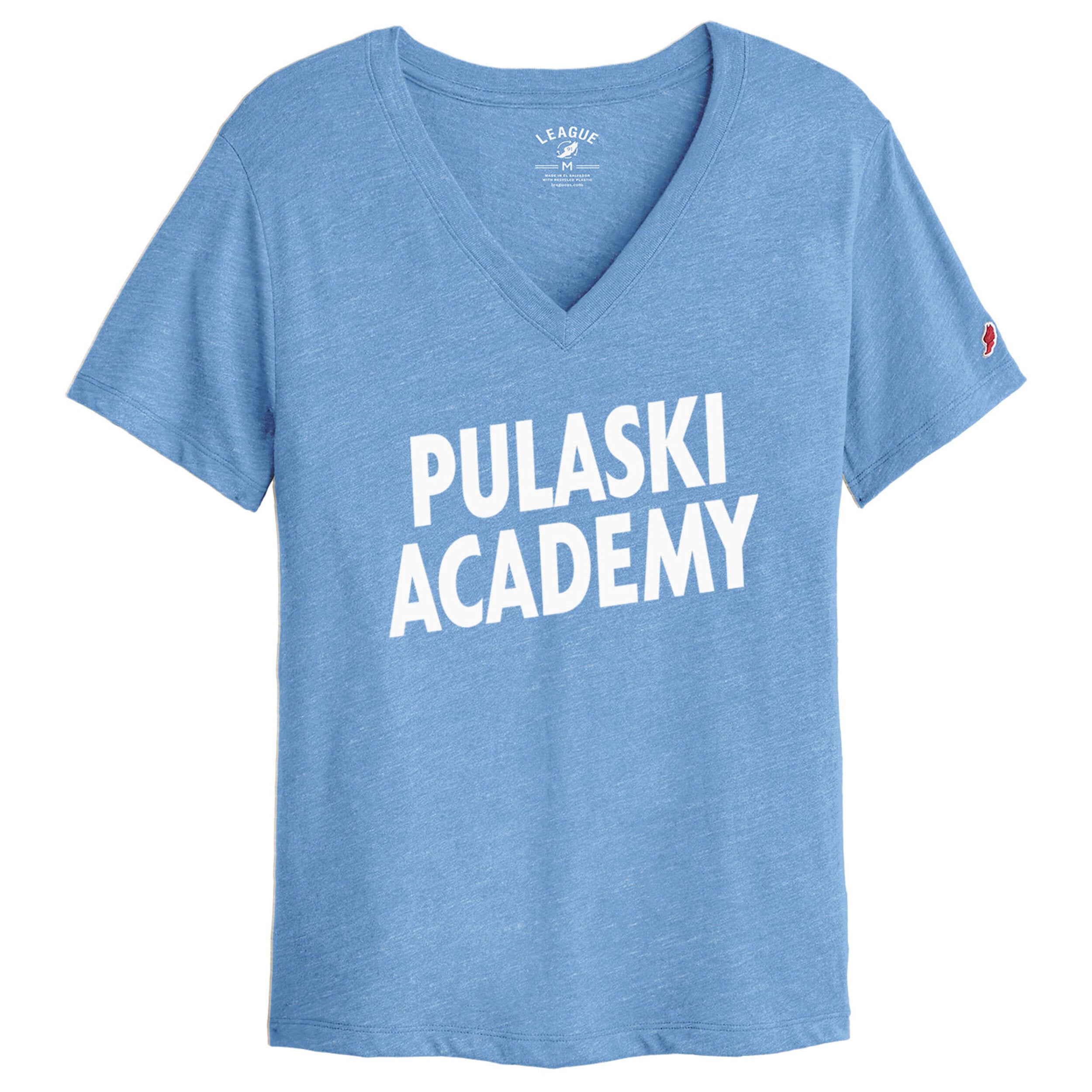 Women's League Light Blue V-Neck Tee - PULASKI ACADEMY