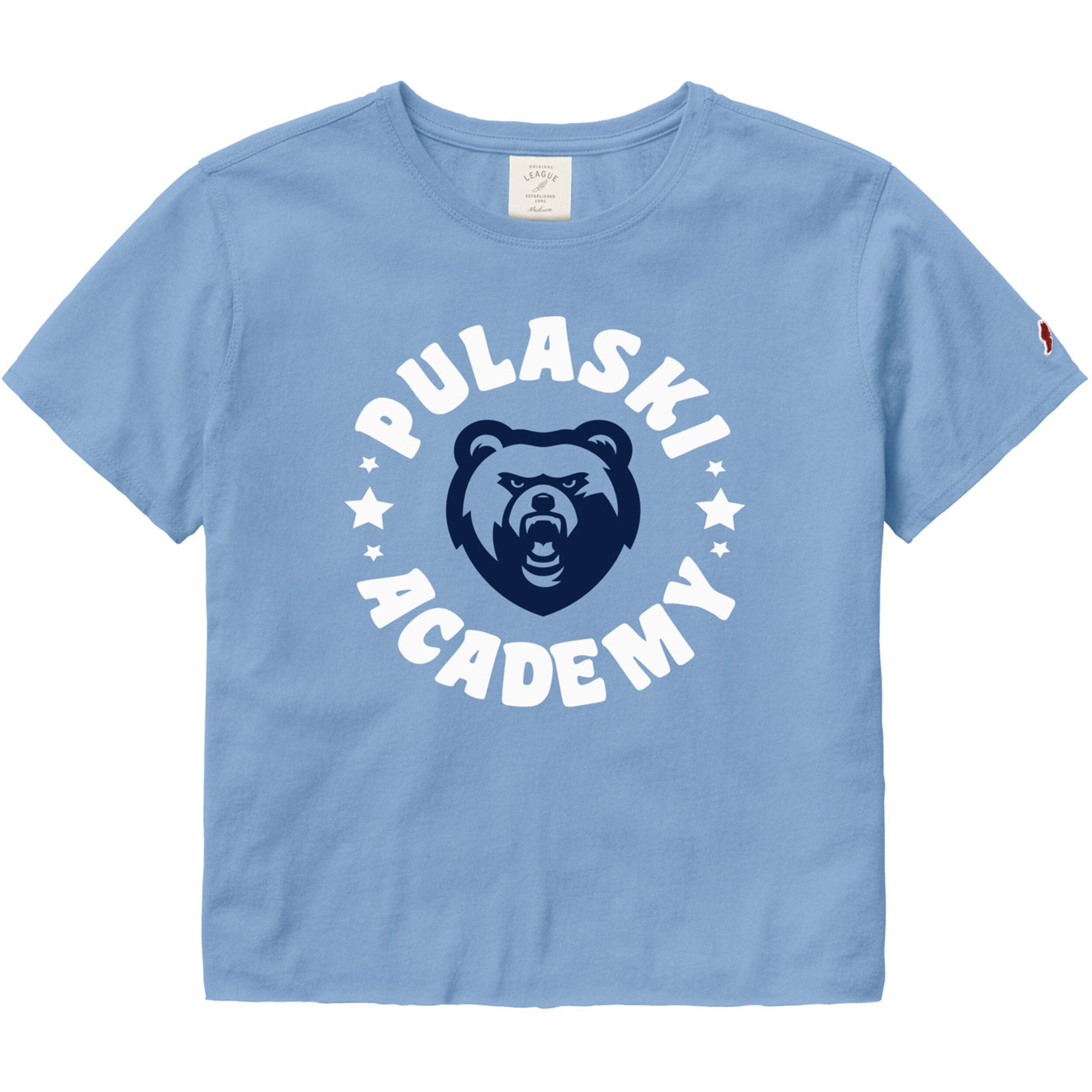 Women's League Light Blue Tee - Bear Head/Circle Text