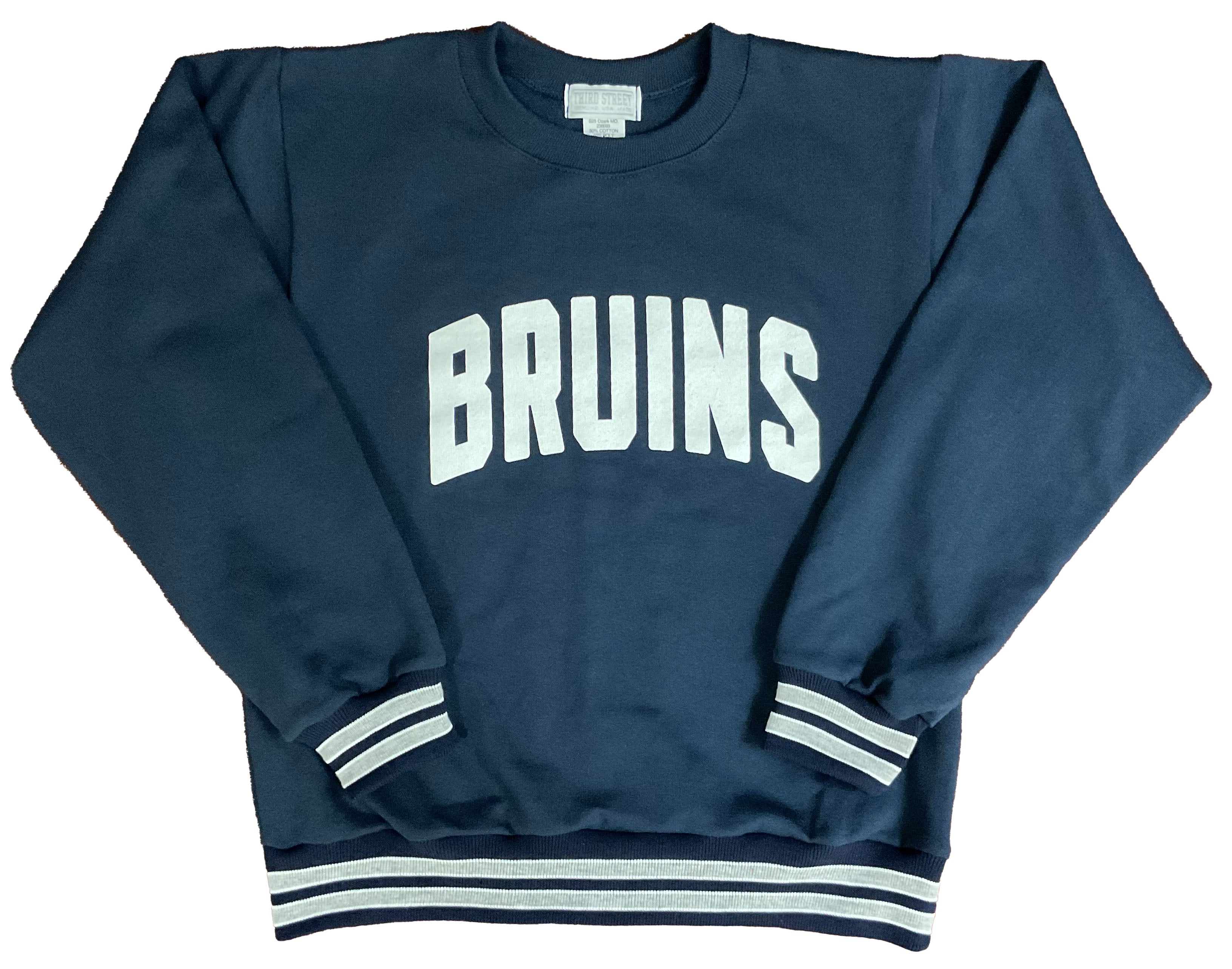 Youth Third Street Navy Fleece Crew with Grey Ribbed Bands - BRUINS