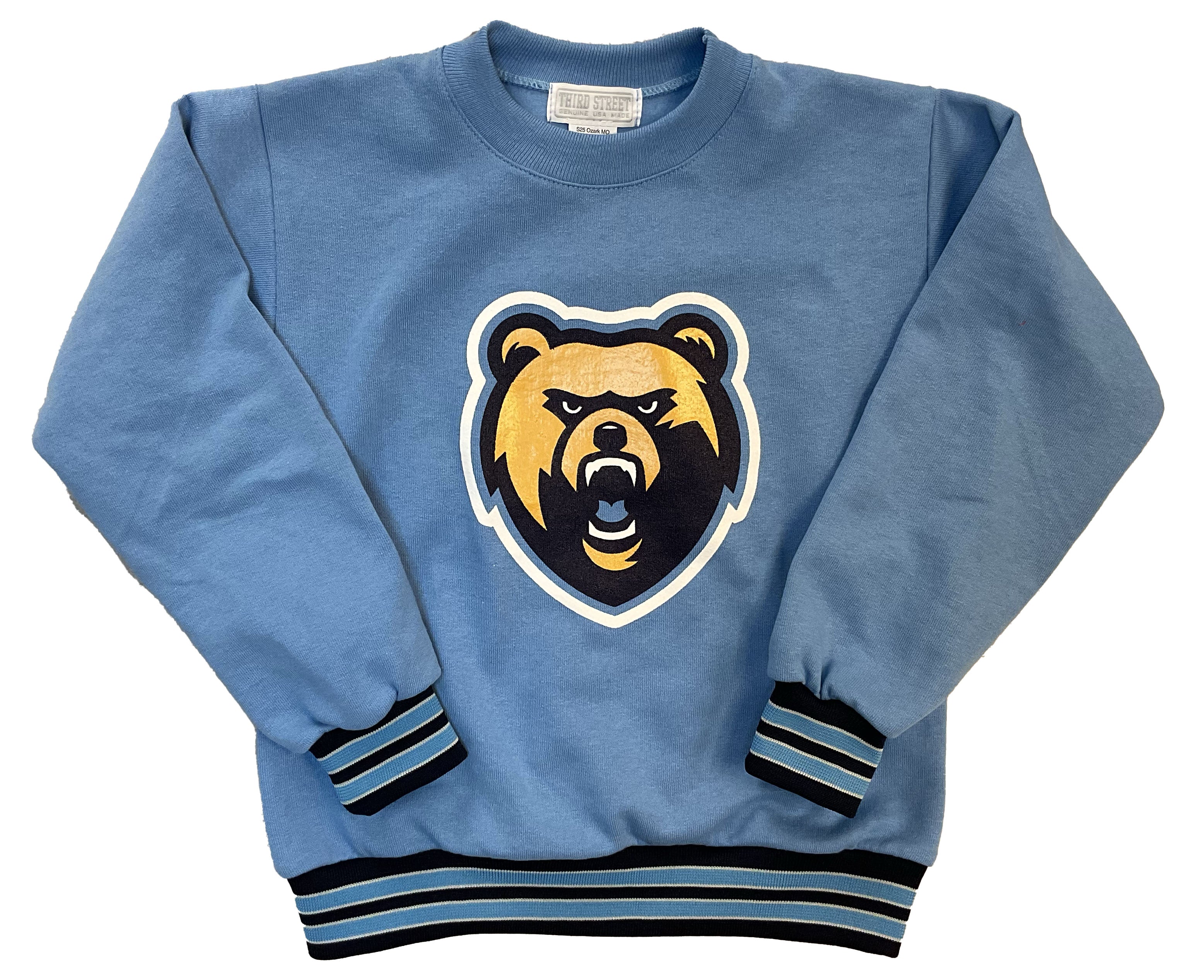 Toddler Girls' Third Street Light Blue Crew w/ Navy Striped Bands - Bear