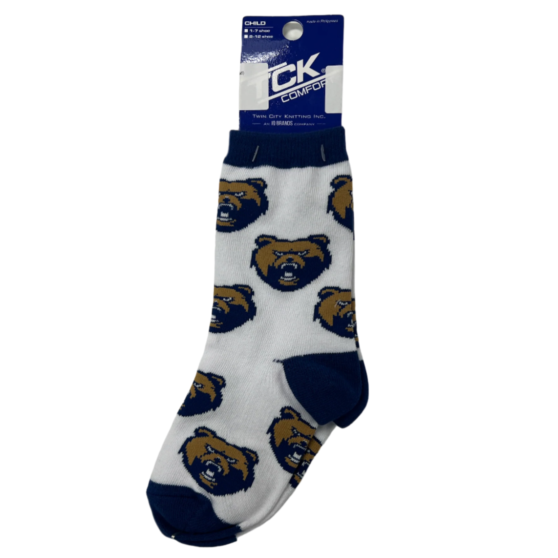 Socks - All Over Kids Socks - Navy & Gold Bear Head)