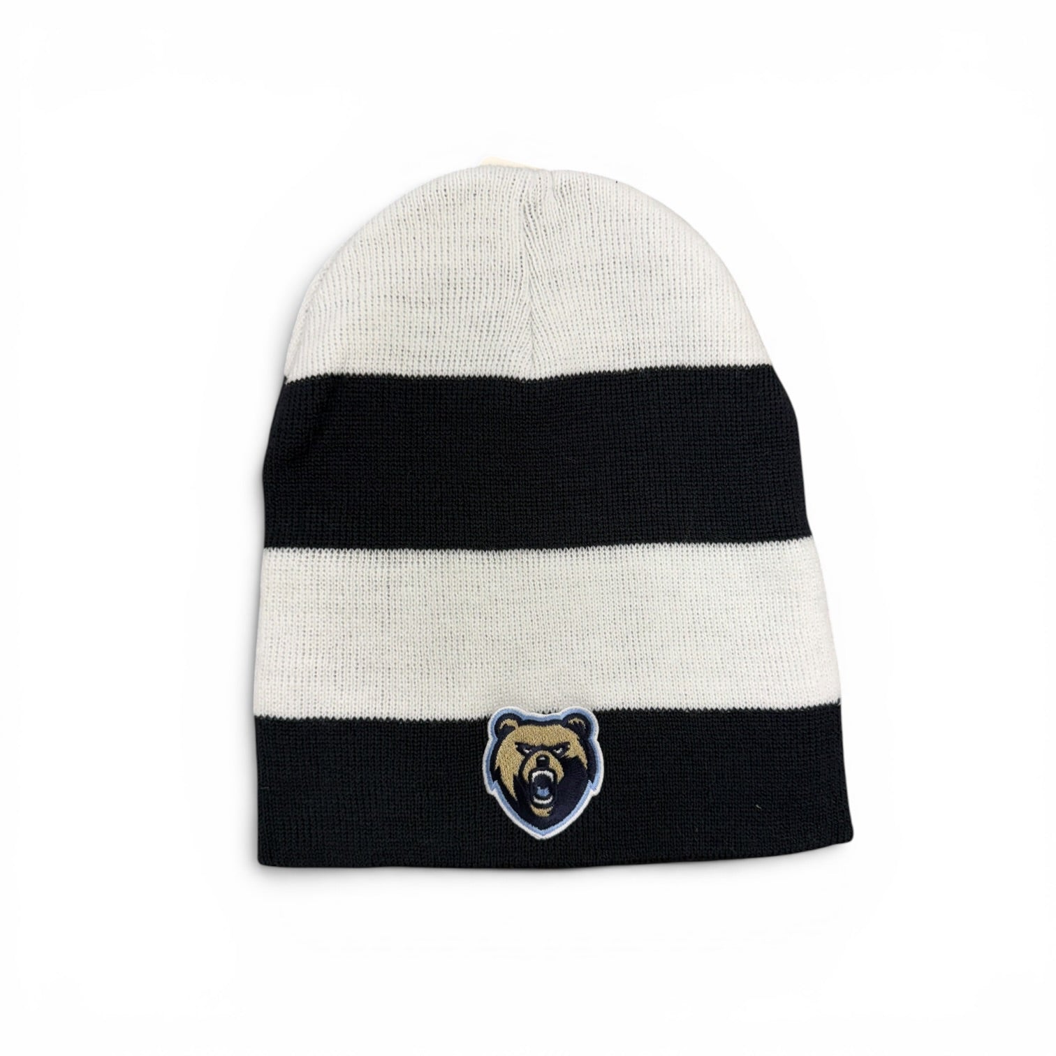 Columbia Navy/White Striped Knit Beanie - Bear Head Patch
