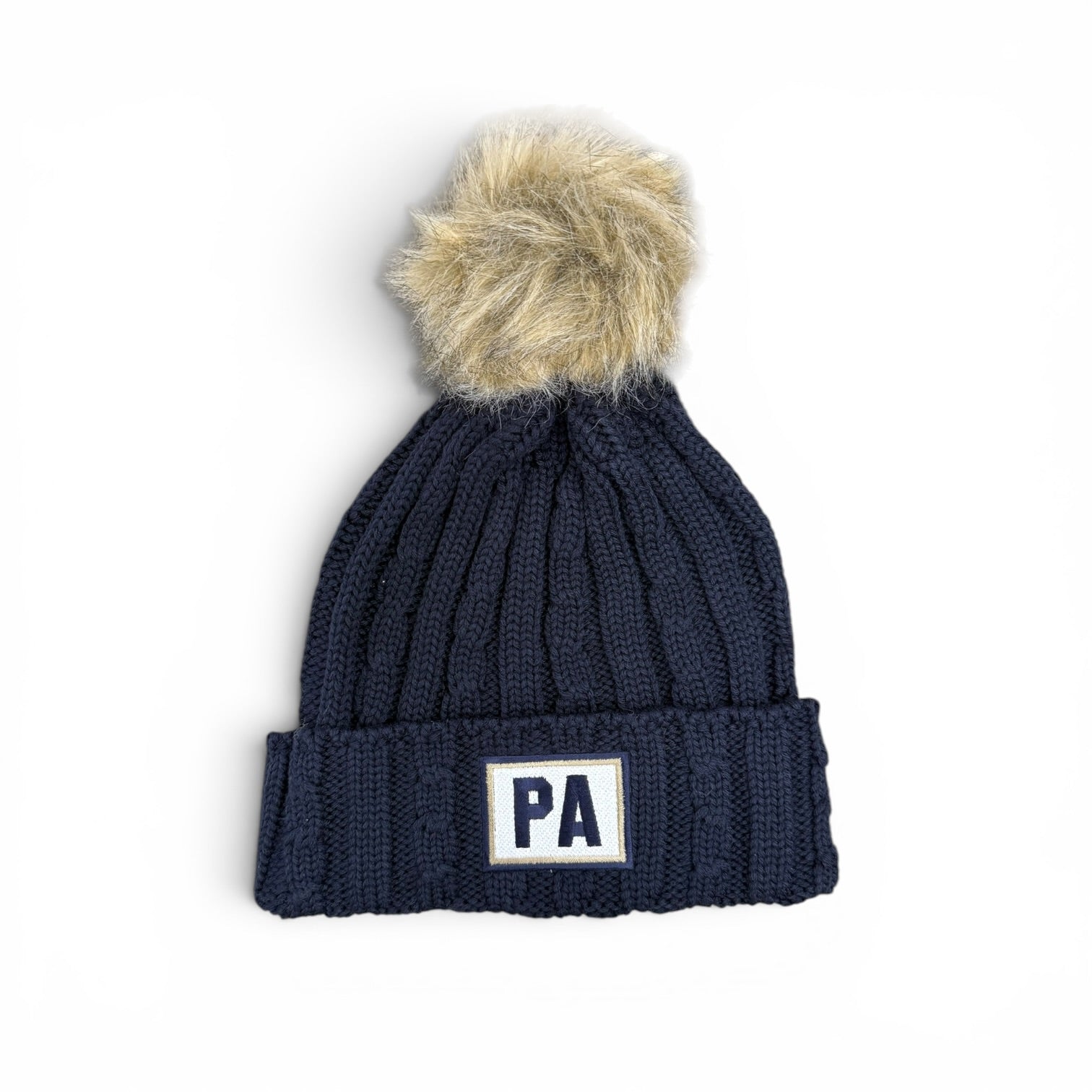 Alps Knit Cuff Navy Beanie w/ Faux Fur Pom - PA Patch