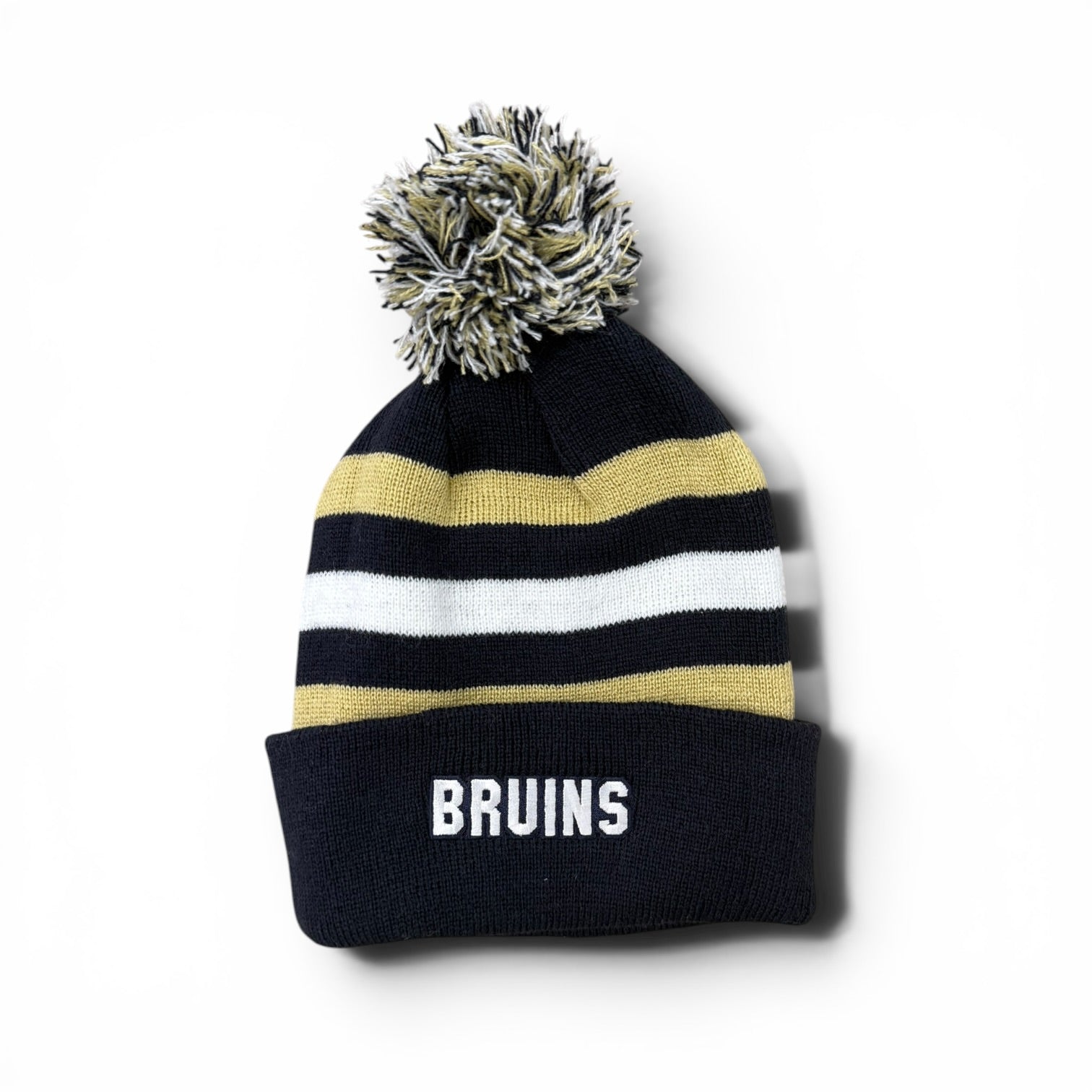 Youth Halftime Navy/Gold/White Stripe Cuff Beanie - BRUINS Patch