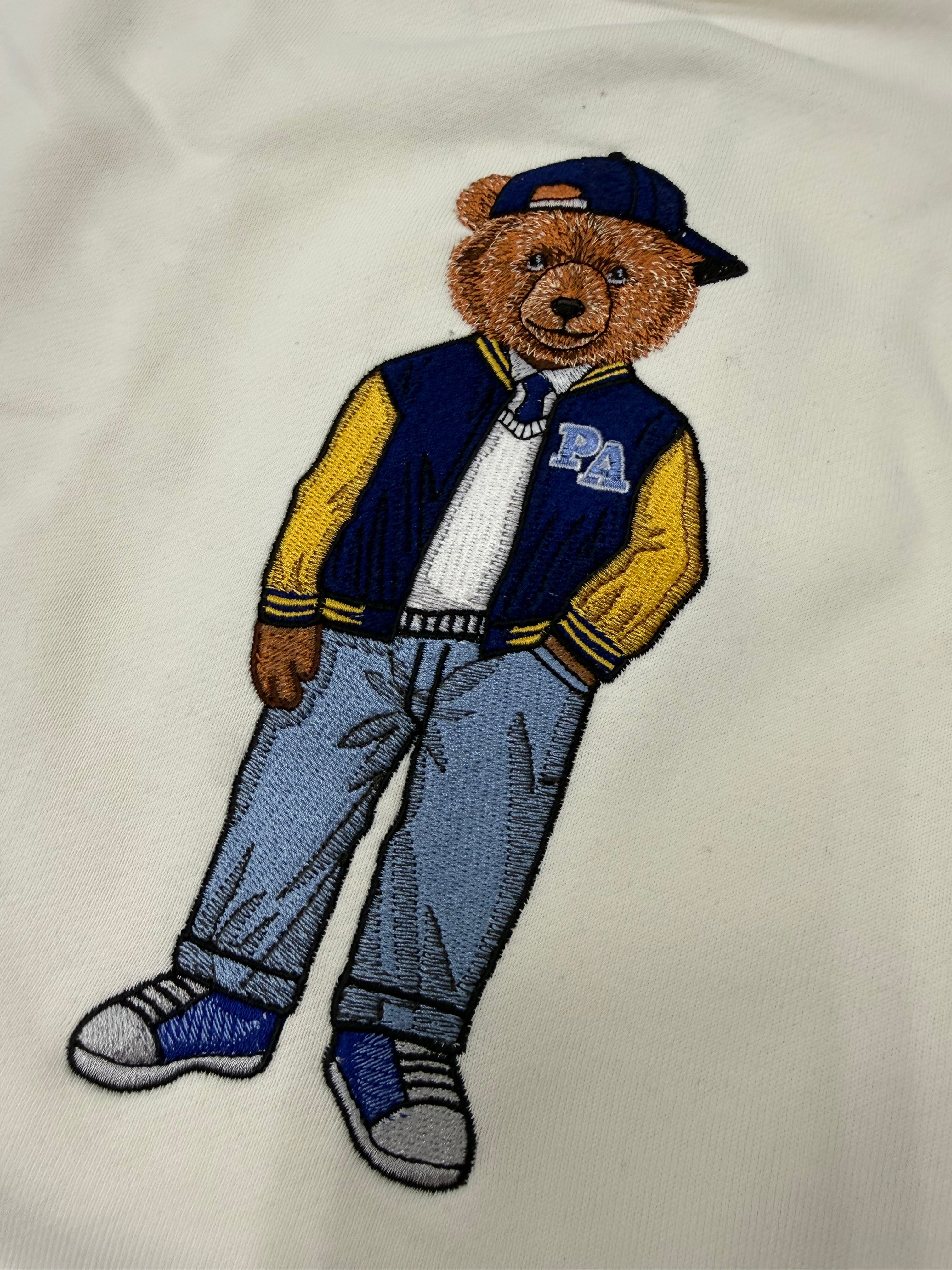 Adult Crew Dog Cream Sweatshirt - Embroidered Bear w/ Letterman Jacket