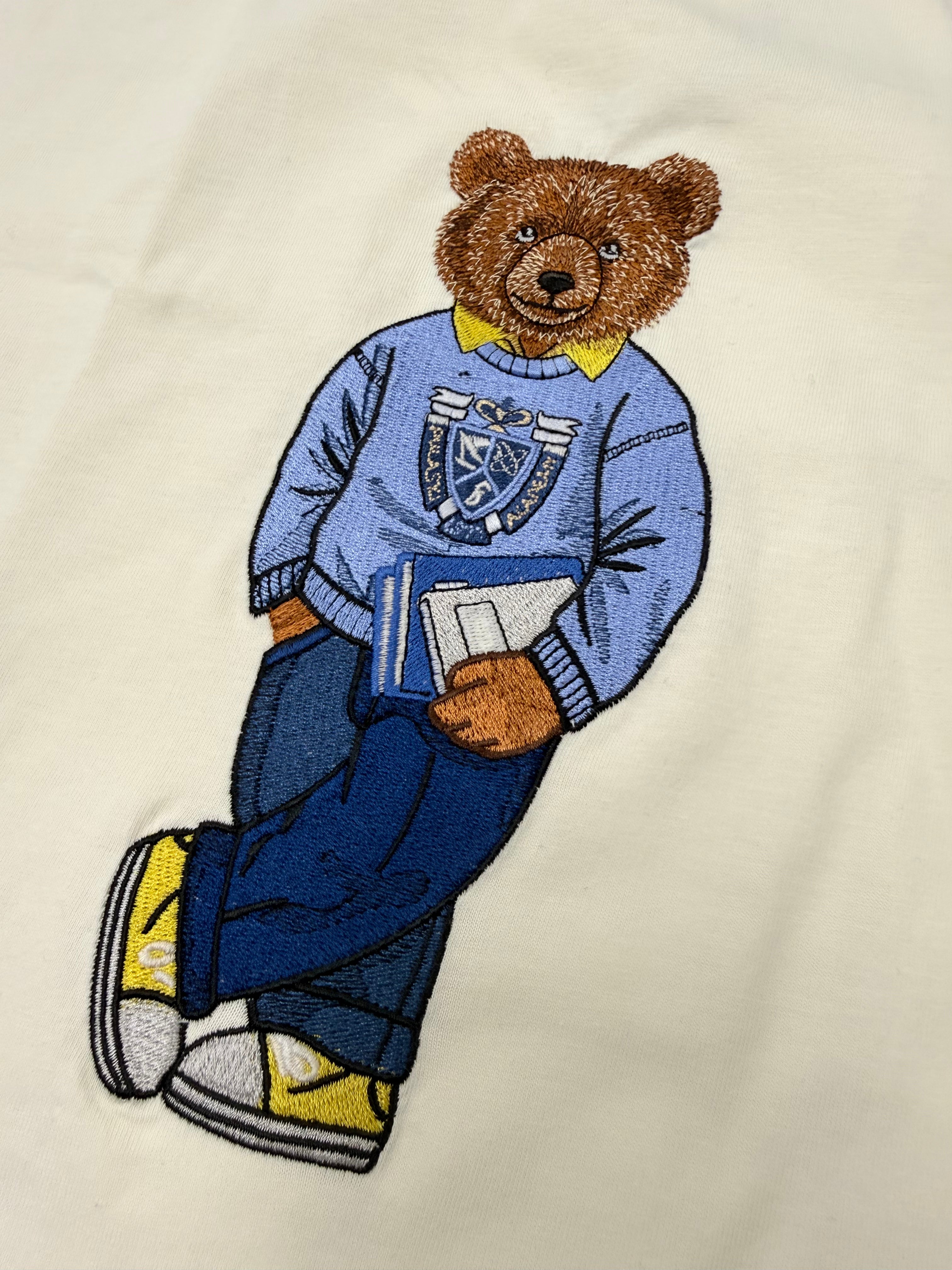 Adult Crew Dog Cream Tee - Embroidered Bear w/ Academic Crest Sweater