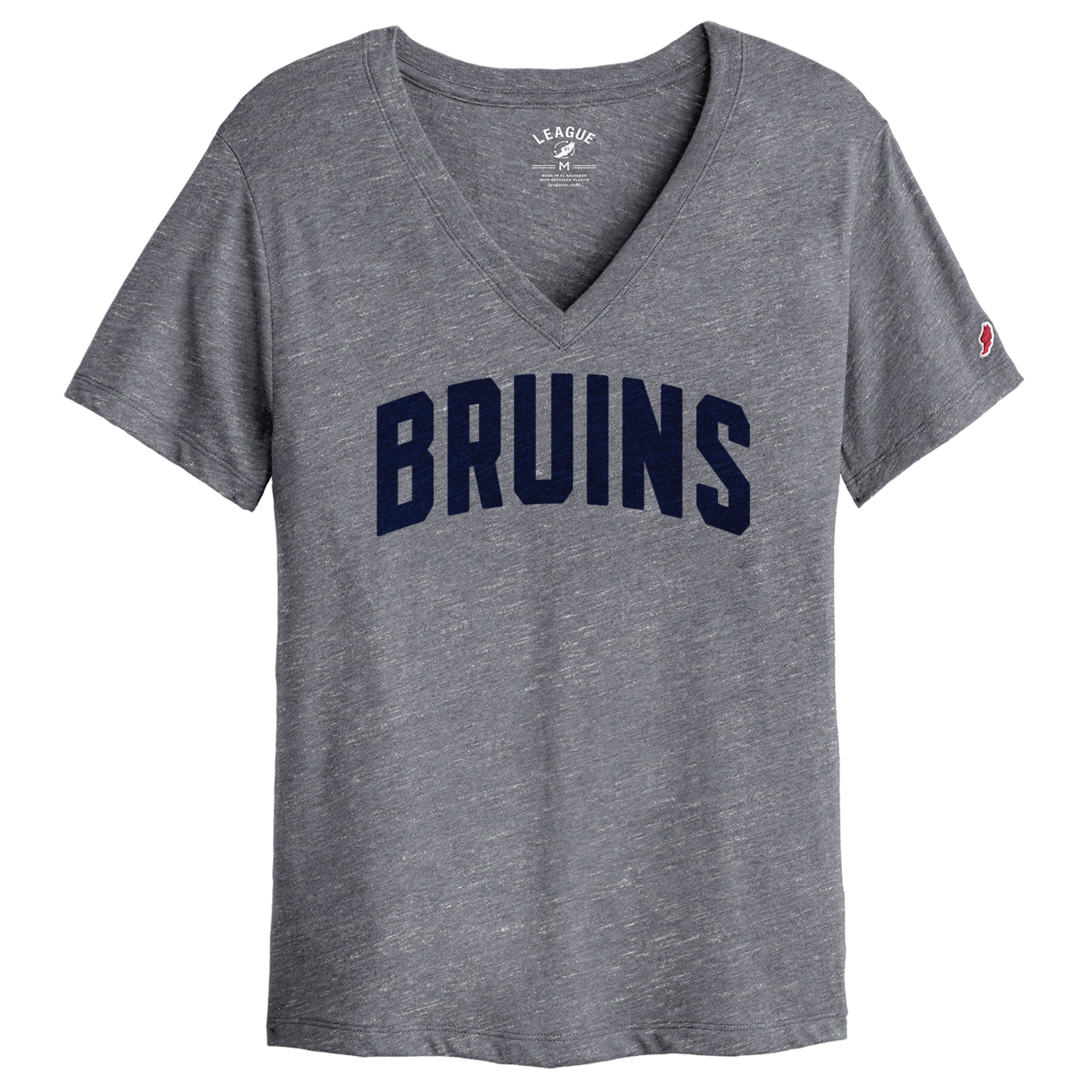 Women's League V-Neck Heather Grey Tee - Arched BRUINS