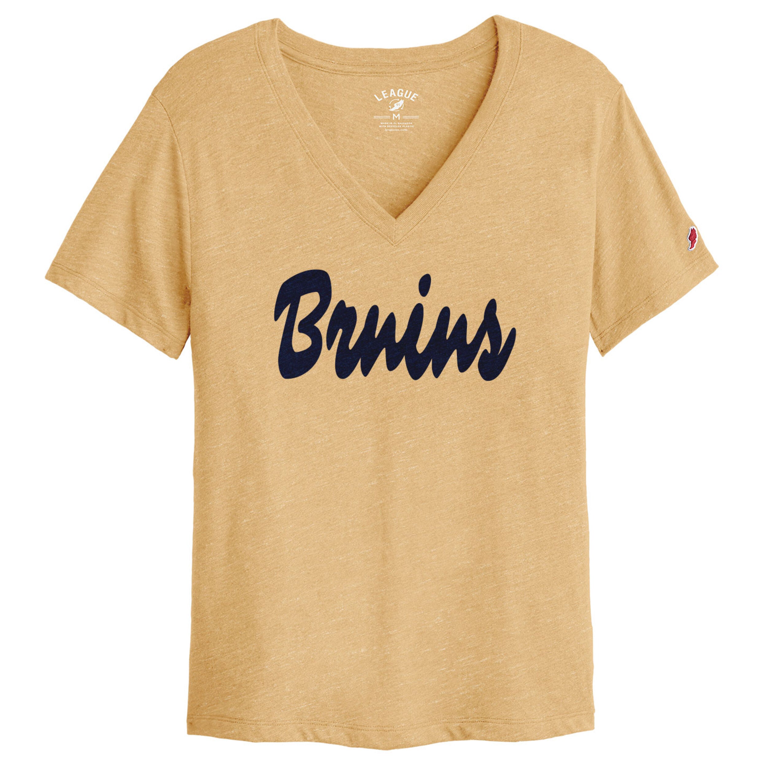 Women's League V-Neck Heather Gold Tee - Bruins Script
