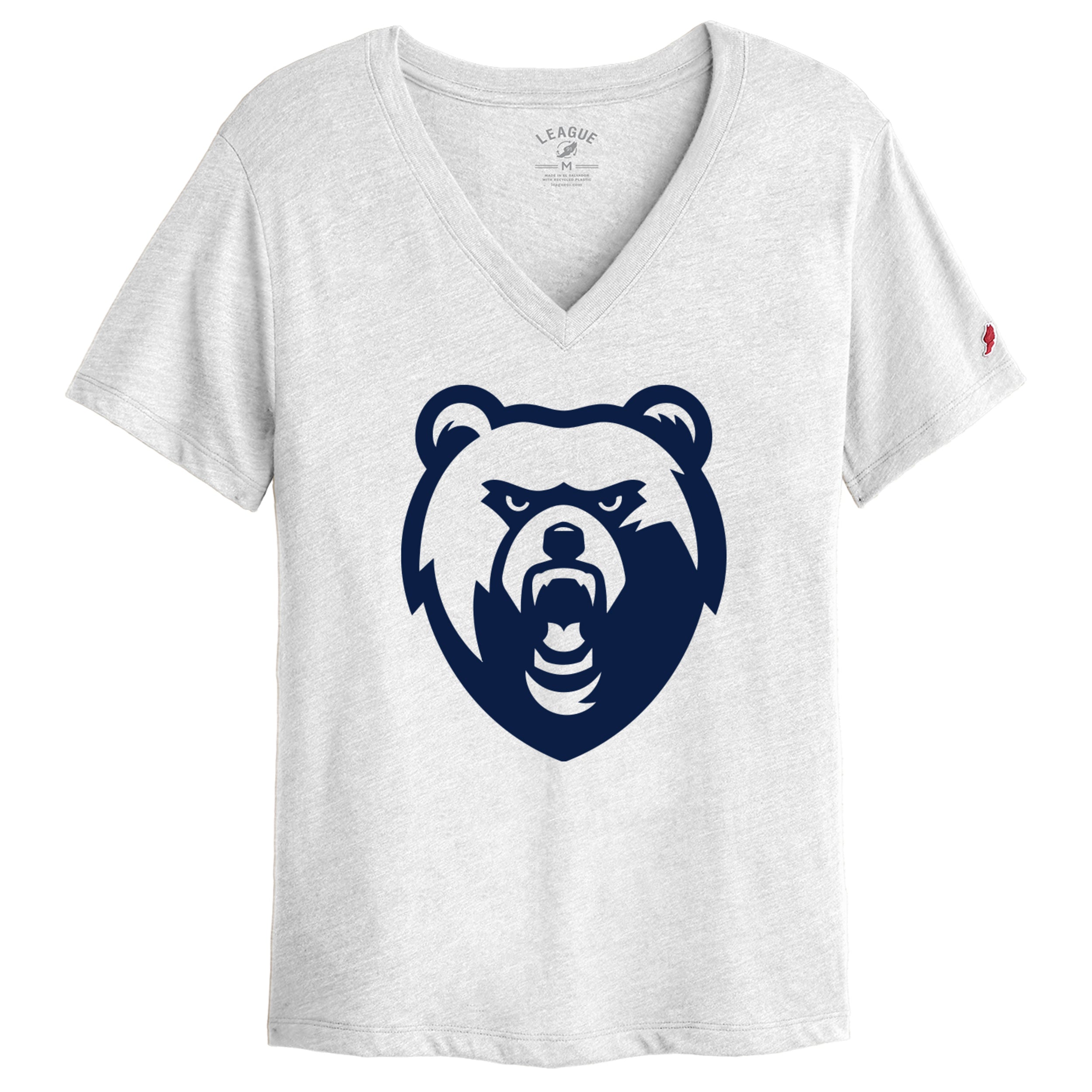 Women's League V-Neck White Tee - Bear Head