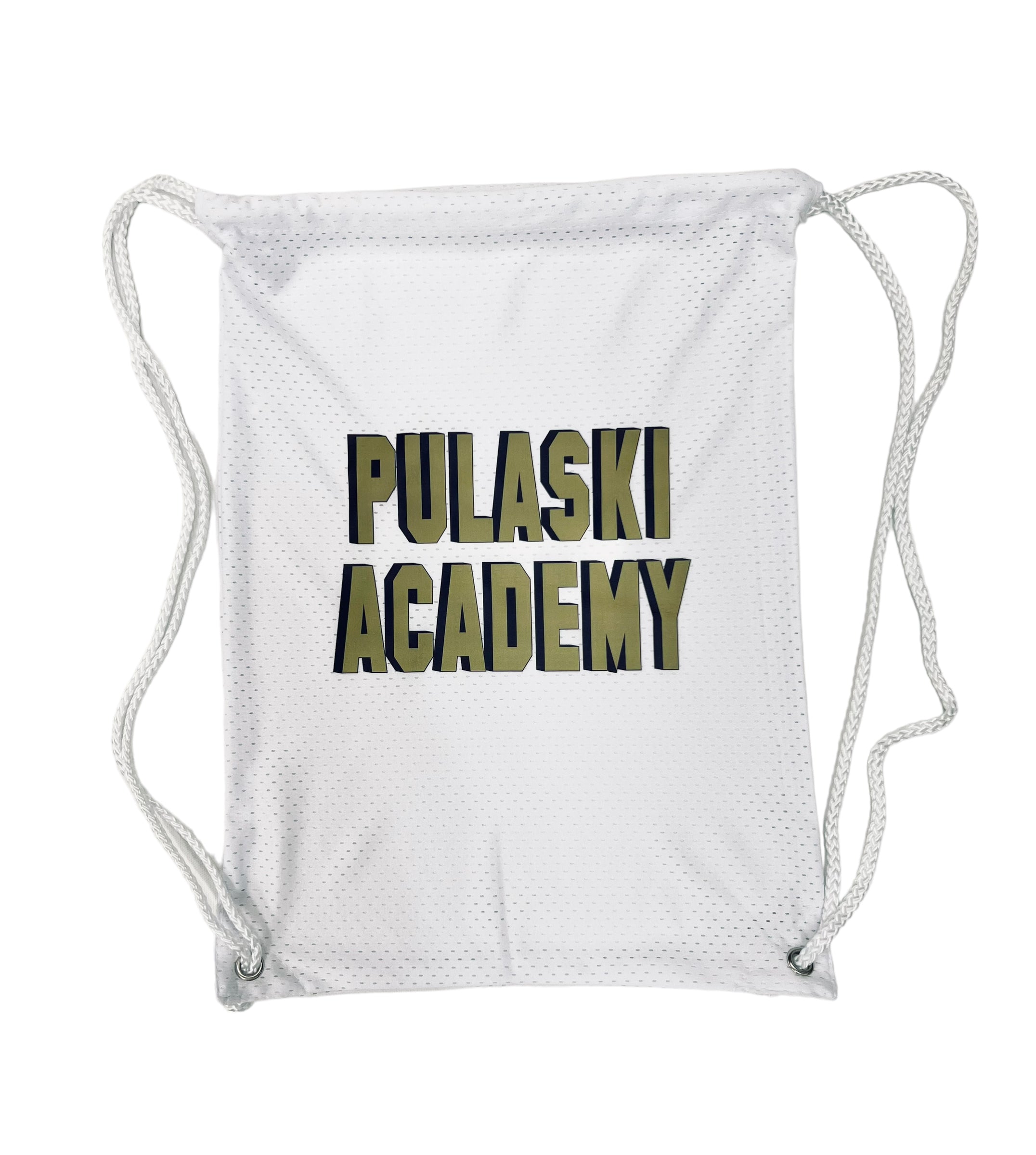 Jersey Mesh White Drawstring Backsack - PULASKI ACADEMY