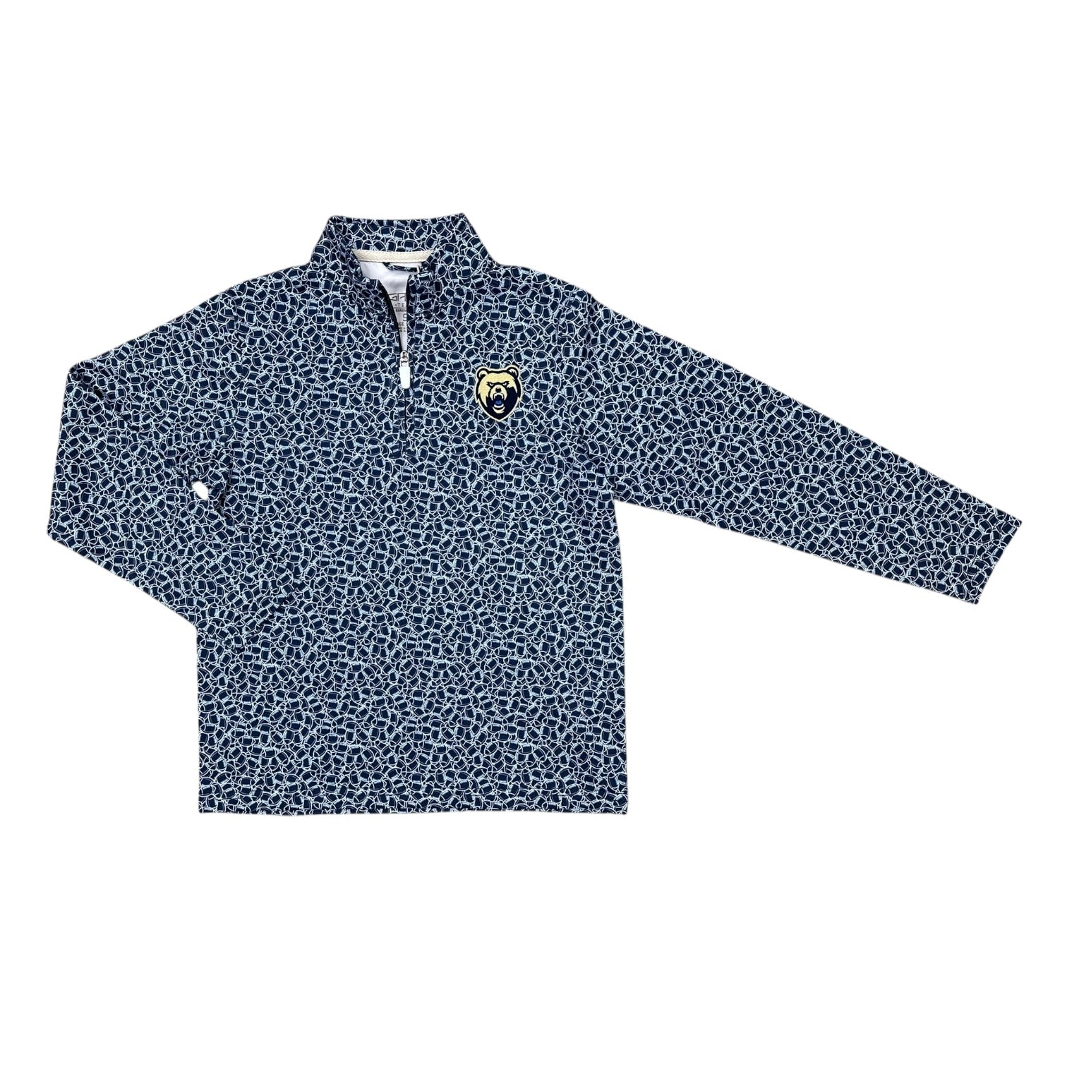 Boys' Garb Navy 1/4 Zip - Football Print/Bear Head