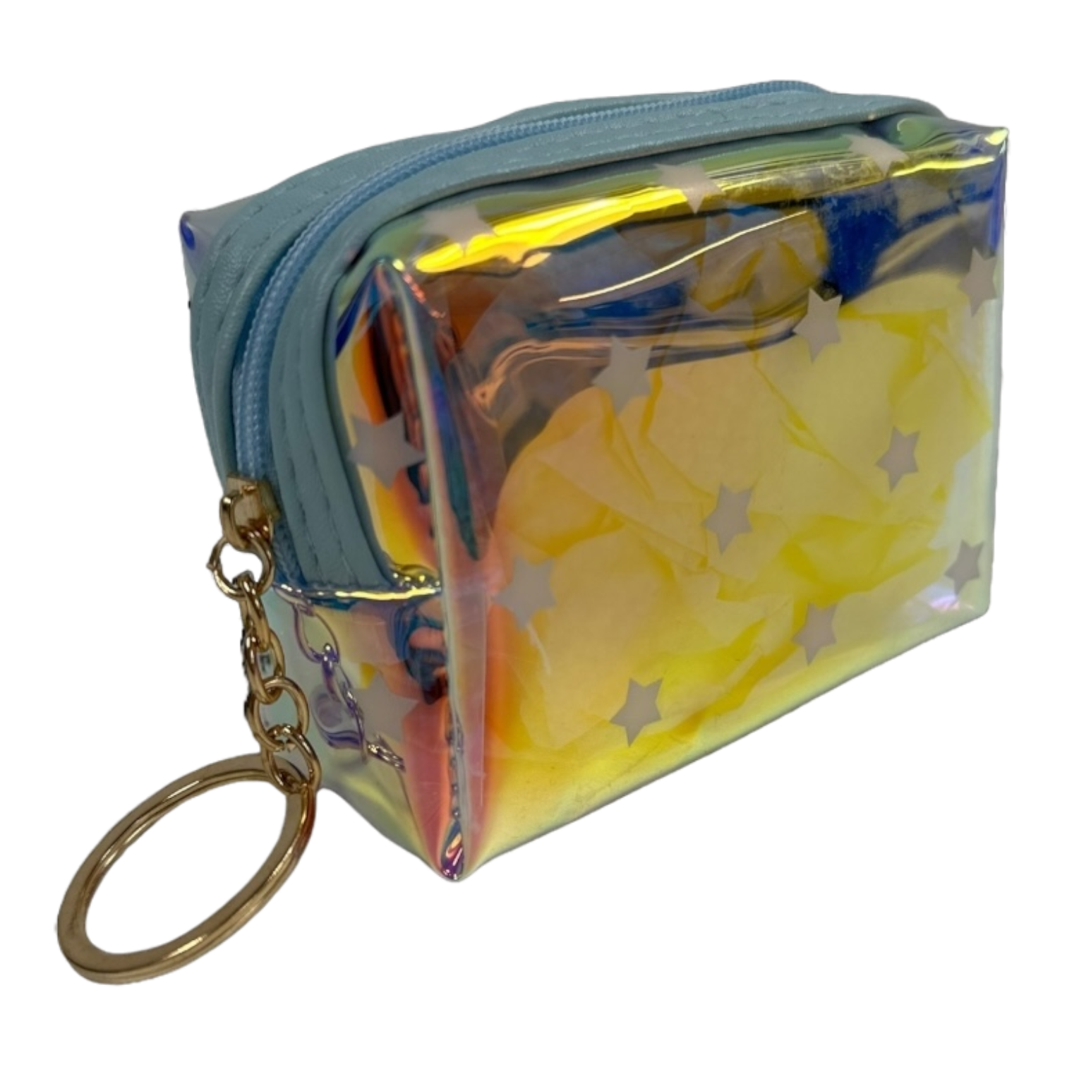 Iridescent Light Blue Zipper Pouch Keychain