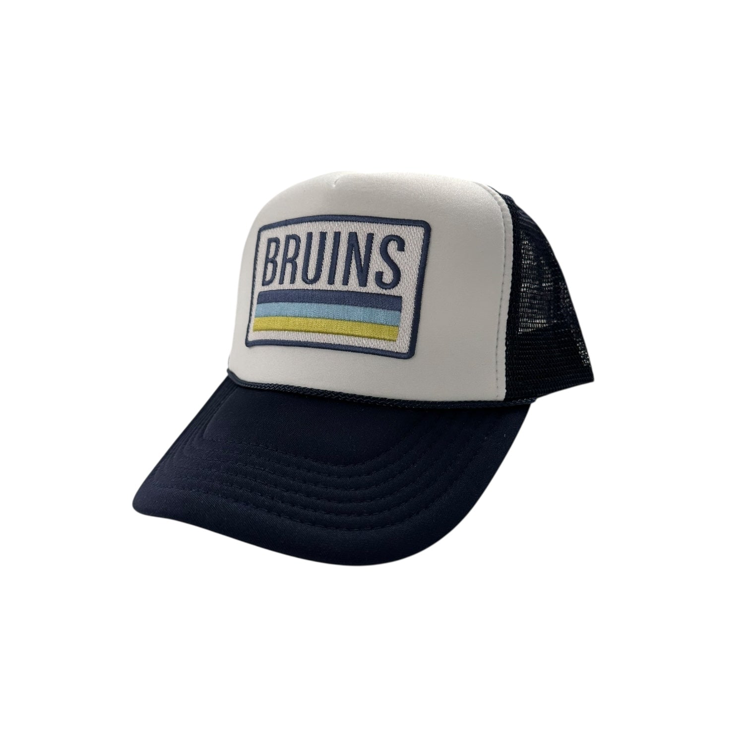 Navy/ White Foam Trucker Hat - Large Embroidered Bruins Patch