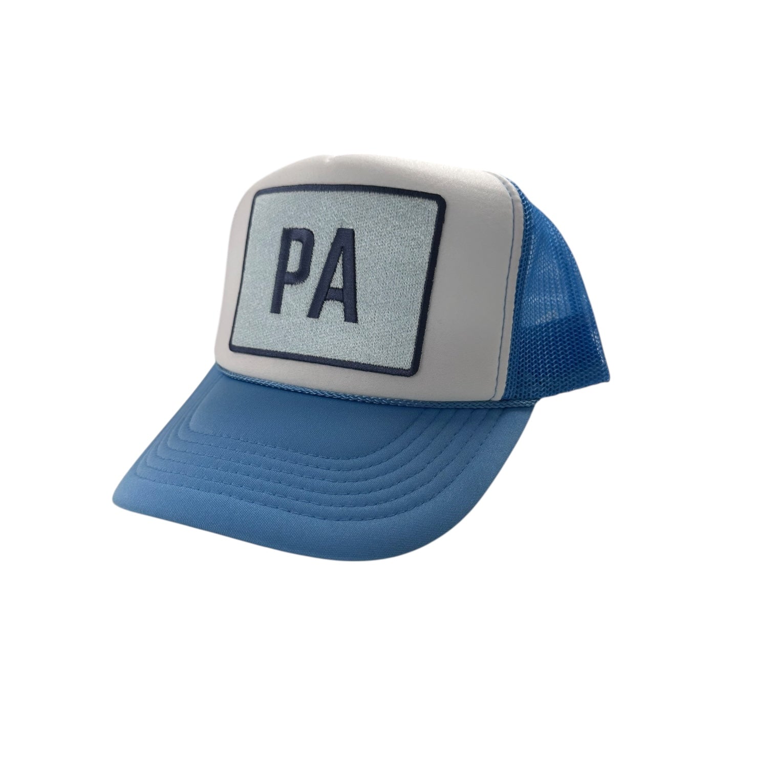 Light Blue/ White Foam Trucker Hat - Large Embroidered PA Patch