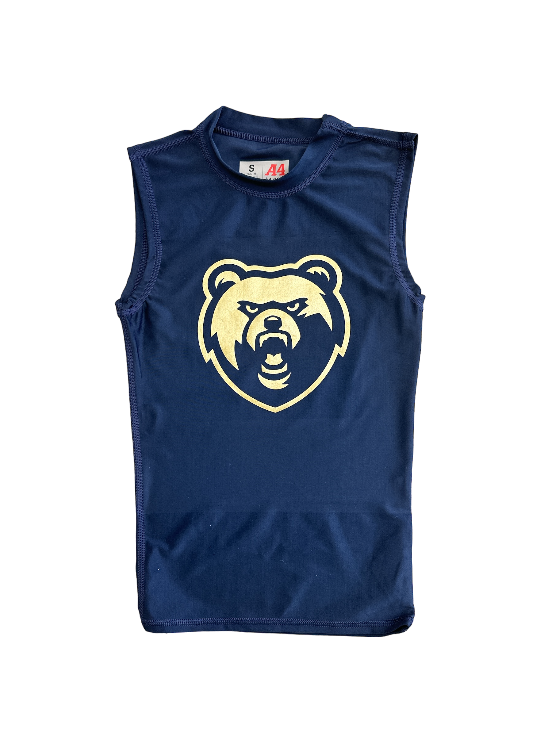 Youth Boys' Navy Sleeveless Compression Shirt - Gold Bear Head