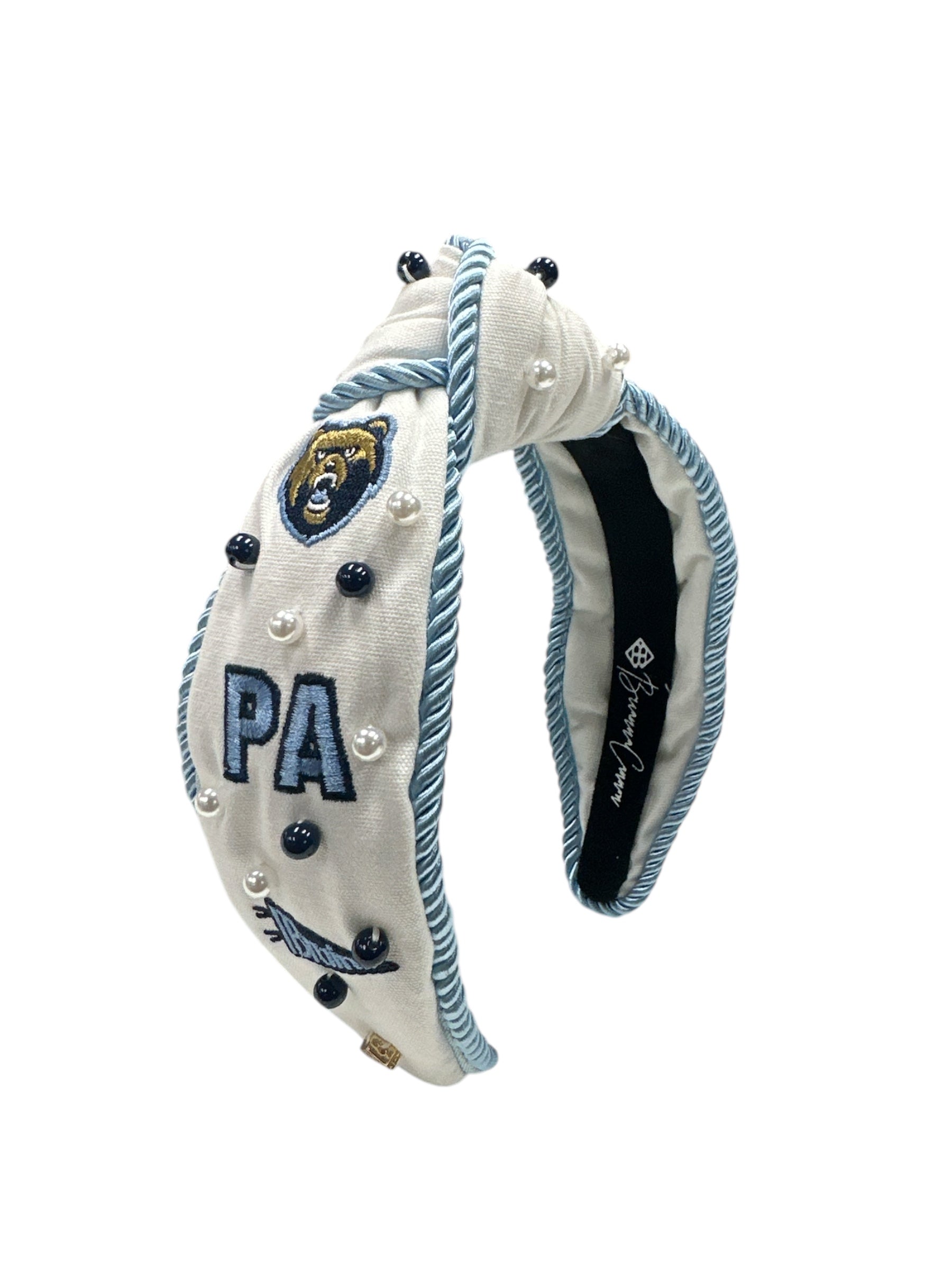 Brianna Cannon Knotted Headband - Beaded w/ Embroidered PA, Bear Head & Pennant
