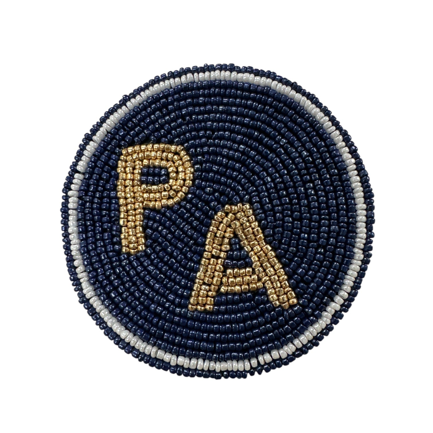 Custom 3 " Beaded Button - Navy/Gold PA