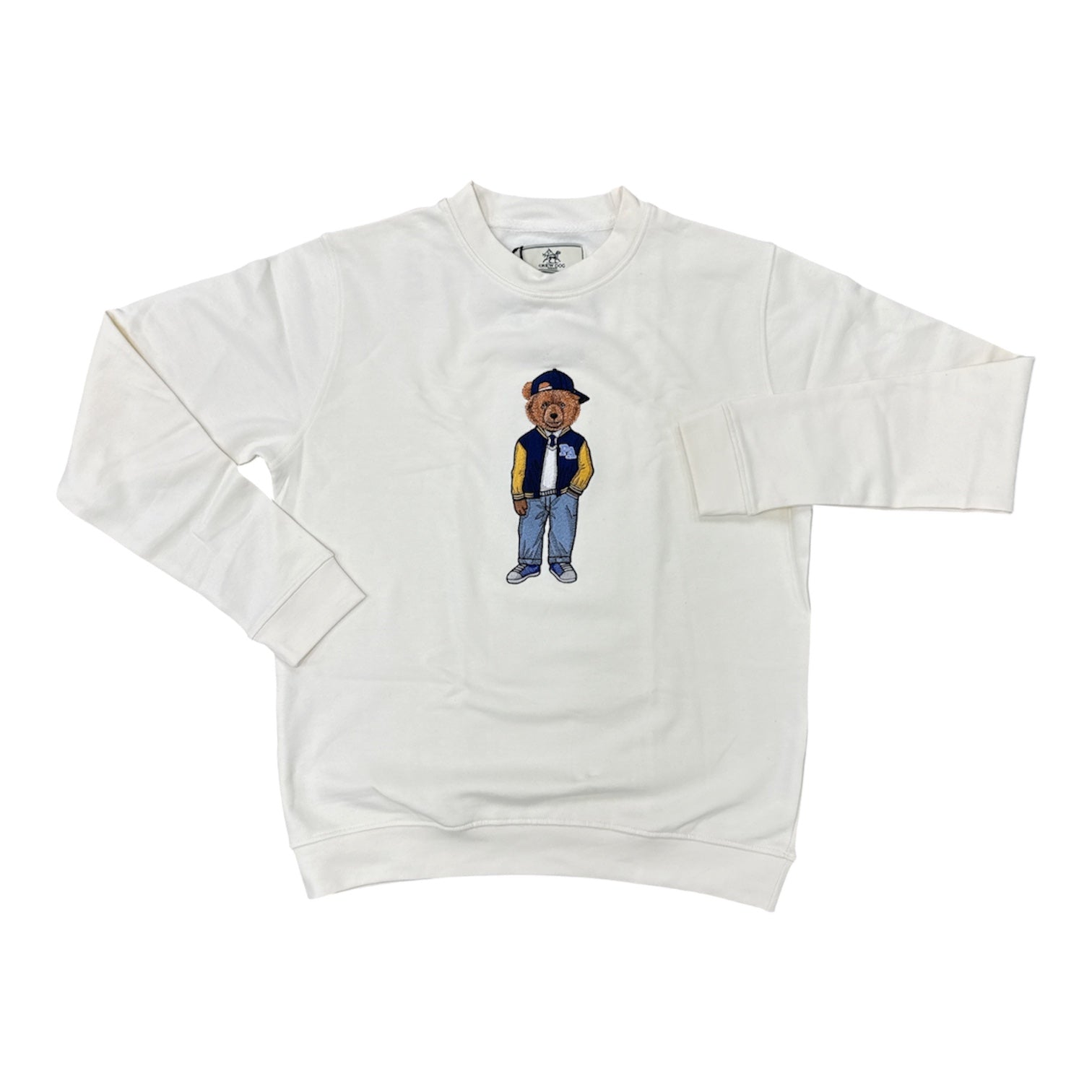 Adult Crew Dog Cream Sweatshirt - Embroidered Bear w/ Letterman Jacket