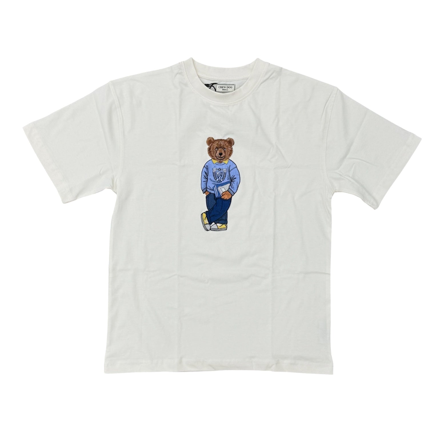 Adult Crew Dog Cream Tee - Embroidered Bear w/ Academic Crest Sweater