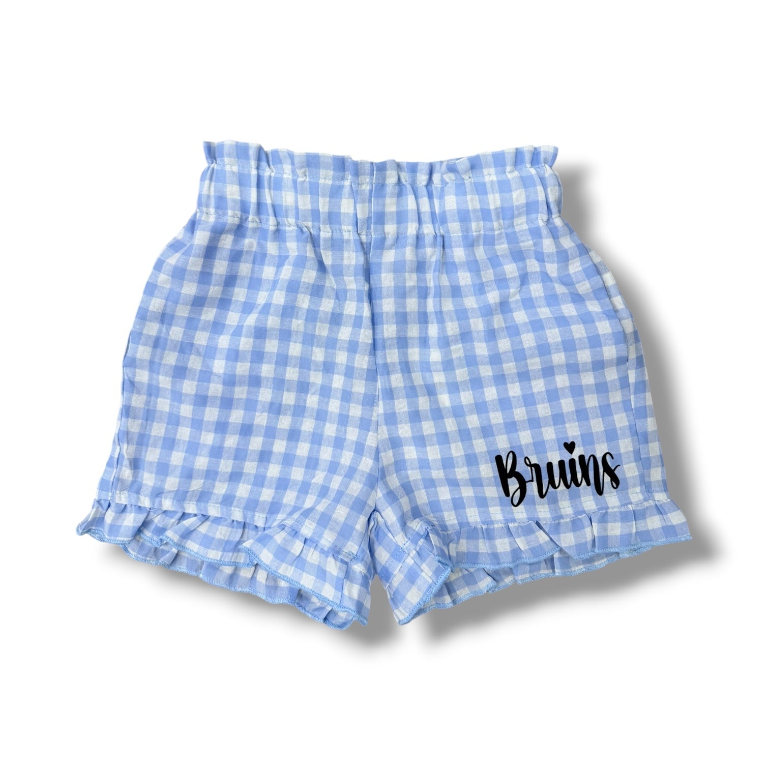 Toddler Girls' Light Blue Plaid Ruffle Short - Bruins Script