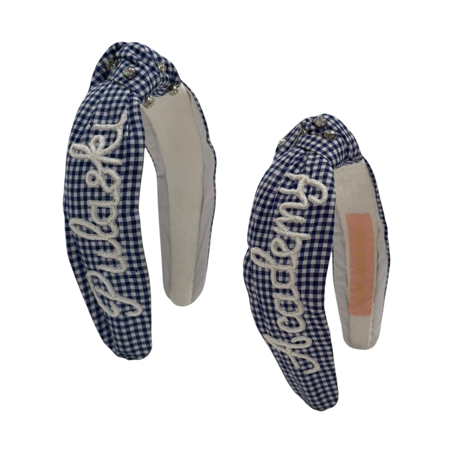 Navy Gingham Knotted Headband - Embroidered Pulaski Academy