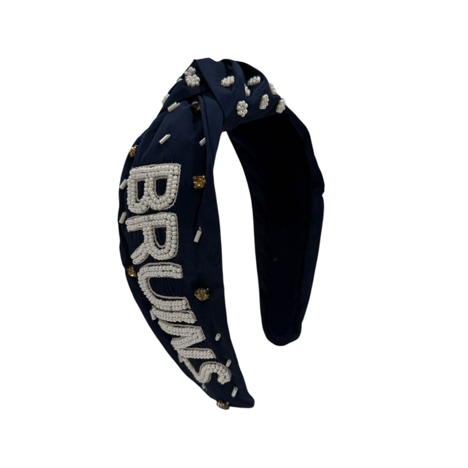 Navy Knot Headband w/ White Bead & Gold Jewels - BRUINS