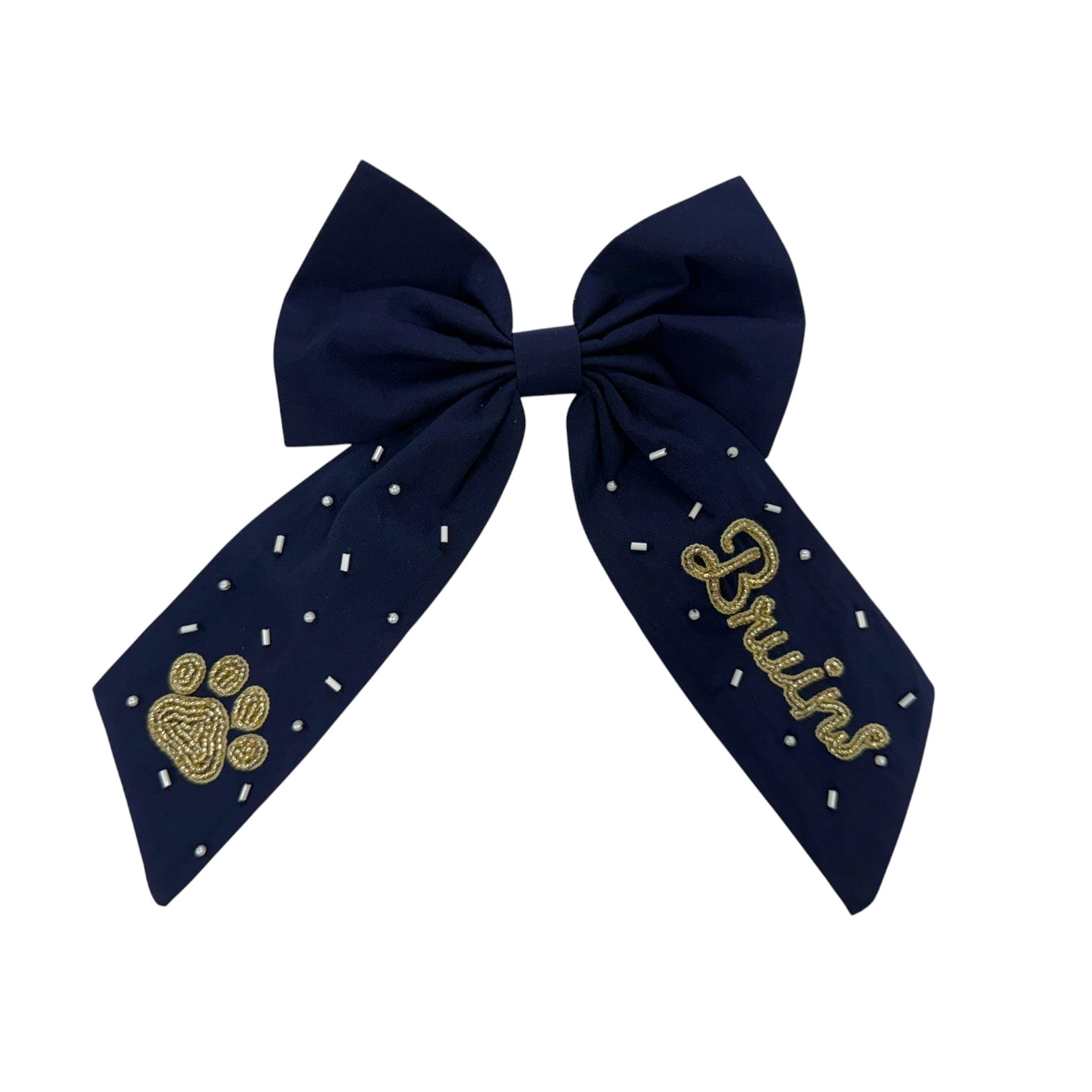Navy Beaded Bow - Bruins/Paw
