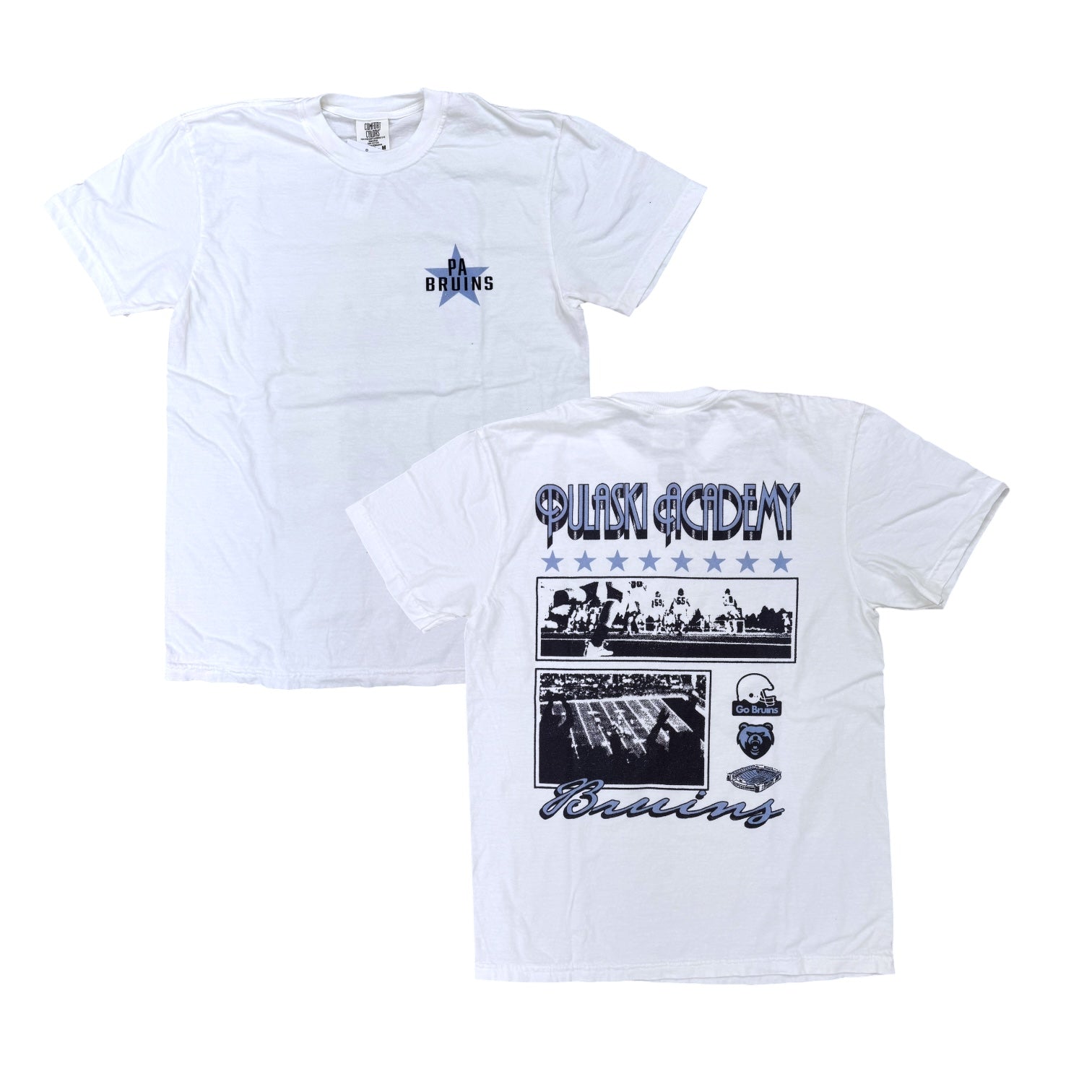 Adult Comfort Colors White Pocket Tee - PA Bruins Star/Stadium
