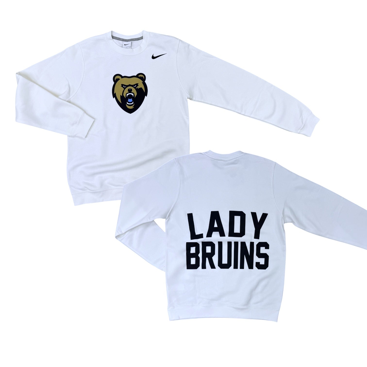 Women's Nike Club Fleece White Crew - LADY BRUINS