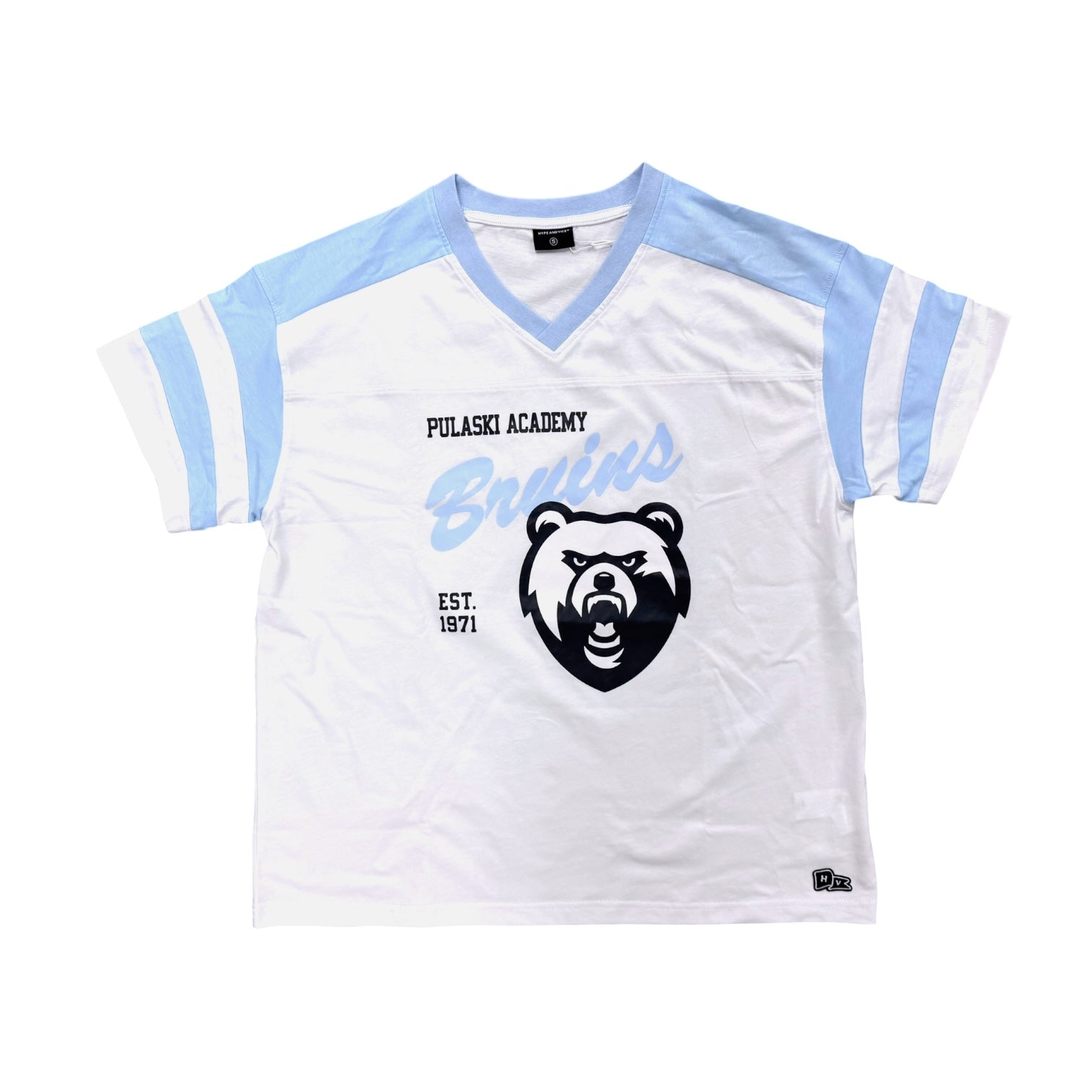 Women's Hype & Vice Striped Sleeve V-Neck Tee - Bear Head/PA