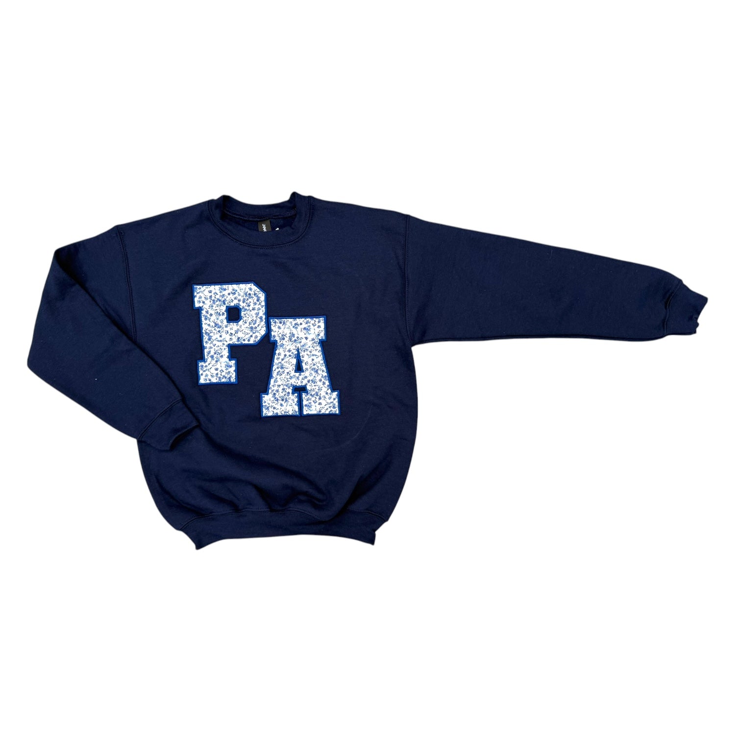 Girls' Navy Crew Sweatshirt - Floral Applique