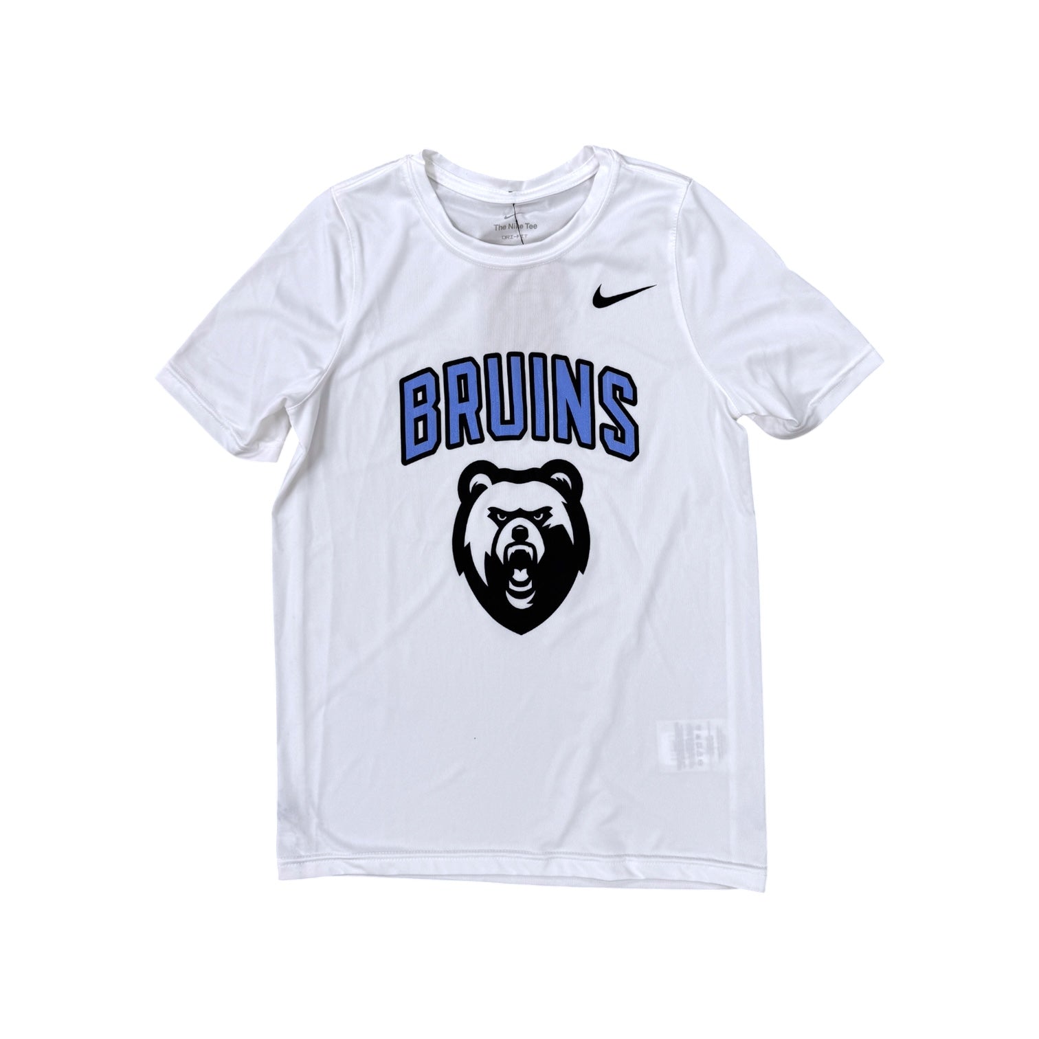 Boys' Nike Legend SS White Tee - Arched BRUINS over Bear Head