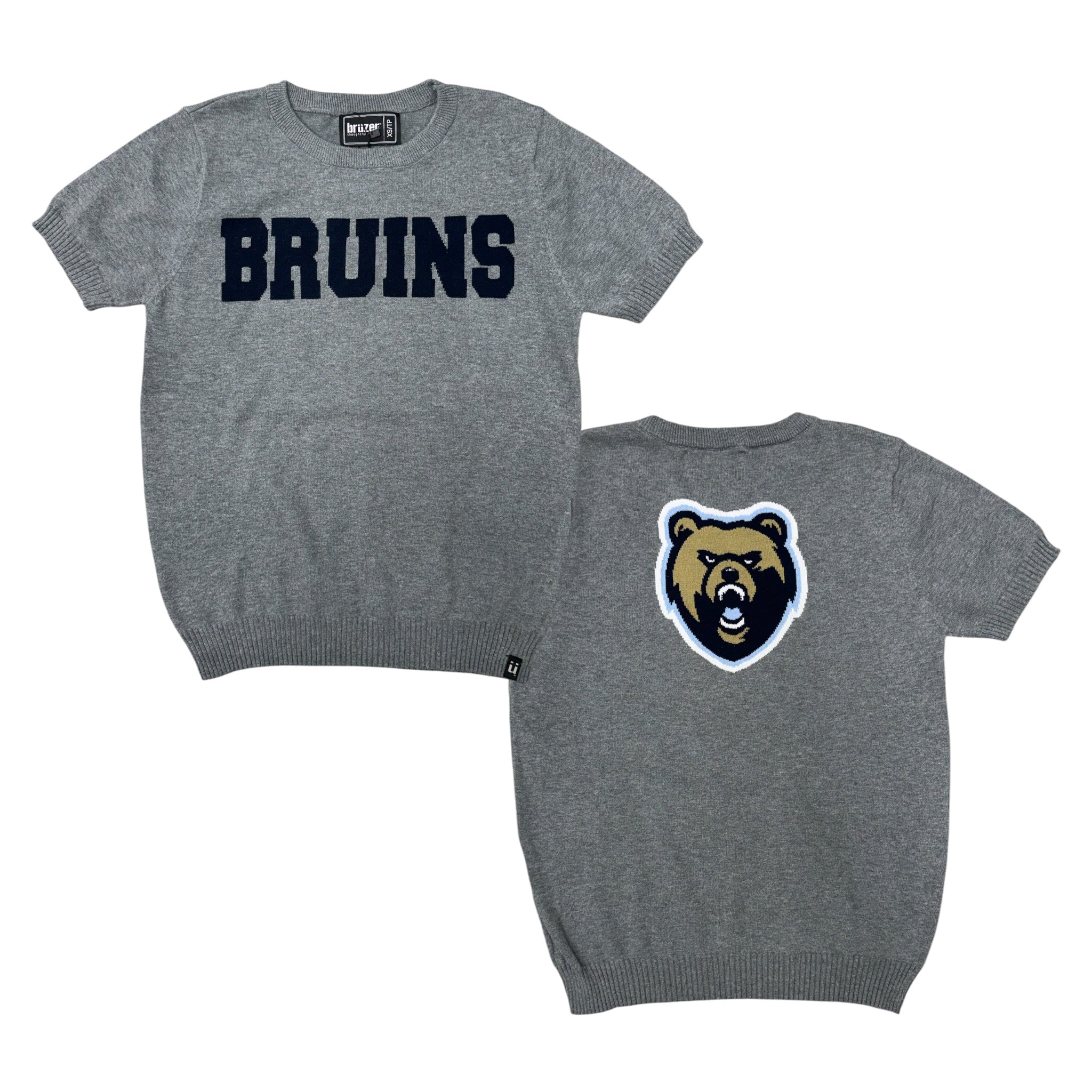 Women's Short Sleeve Grey Sweater - BRUINS/Bear Head