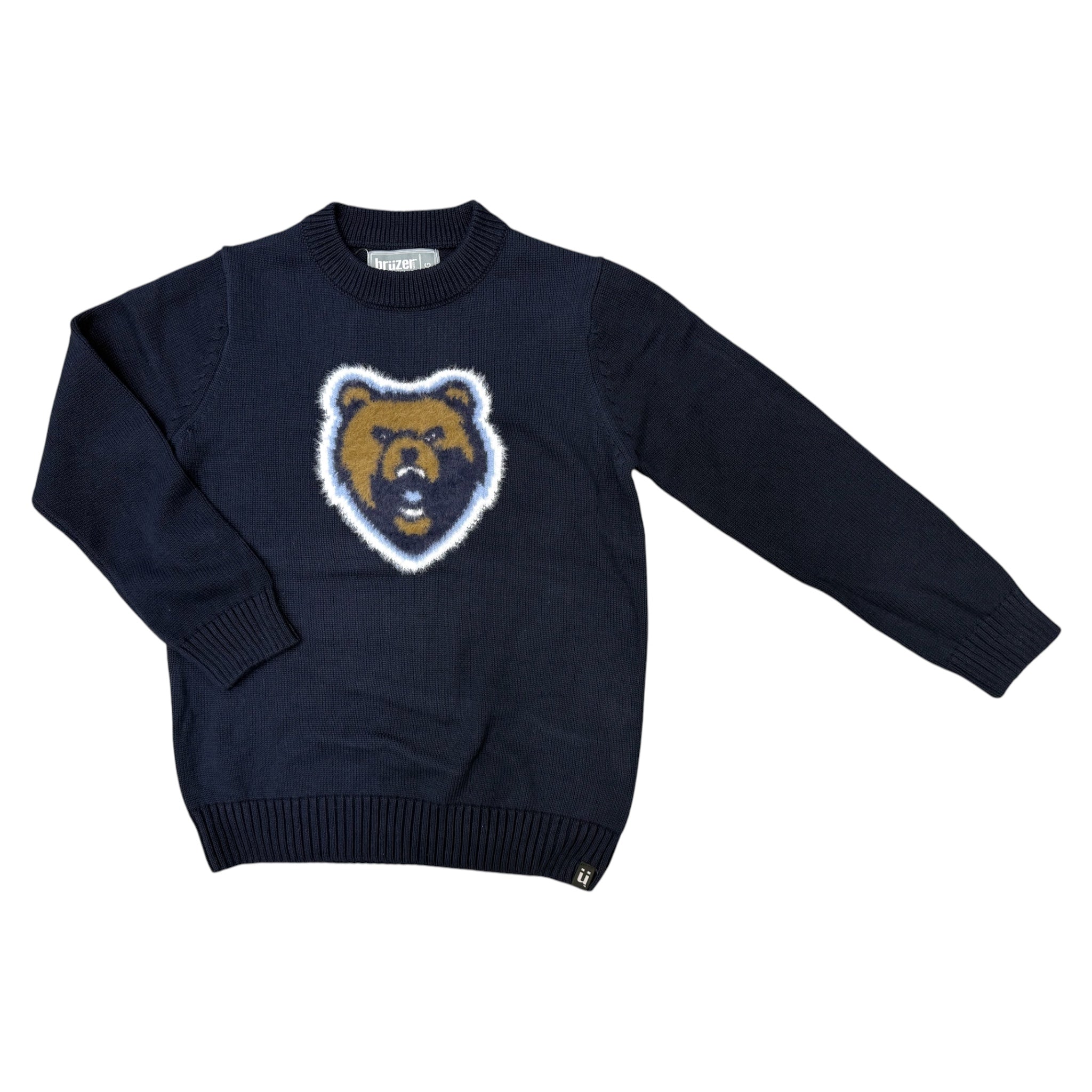 Girls' Bruzer Navy Sweater - Fuzzy Bear Head