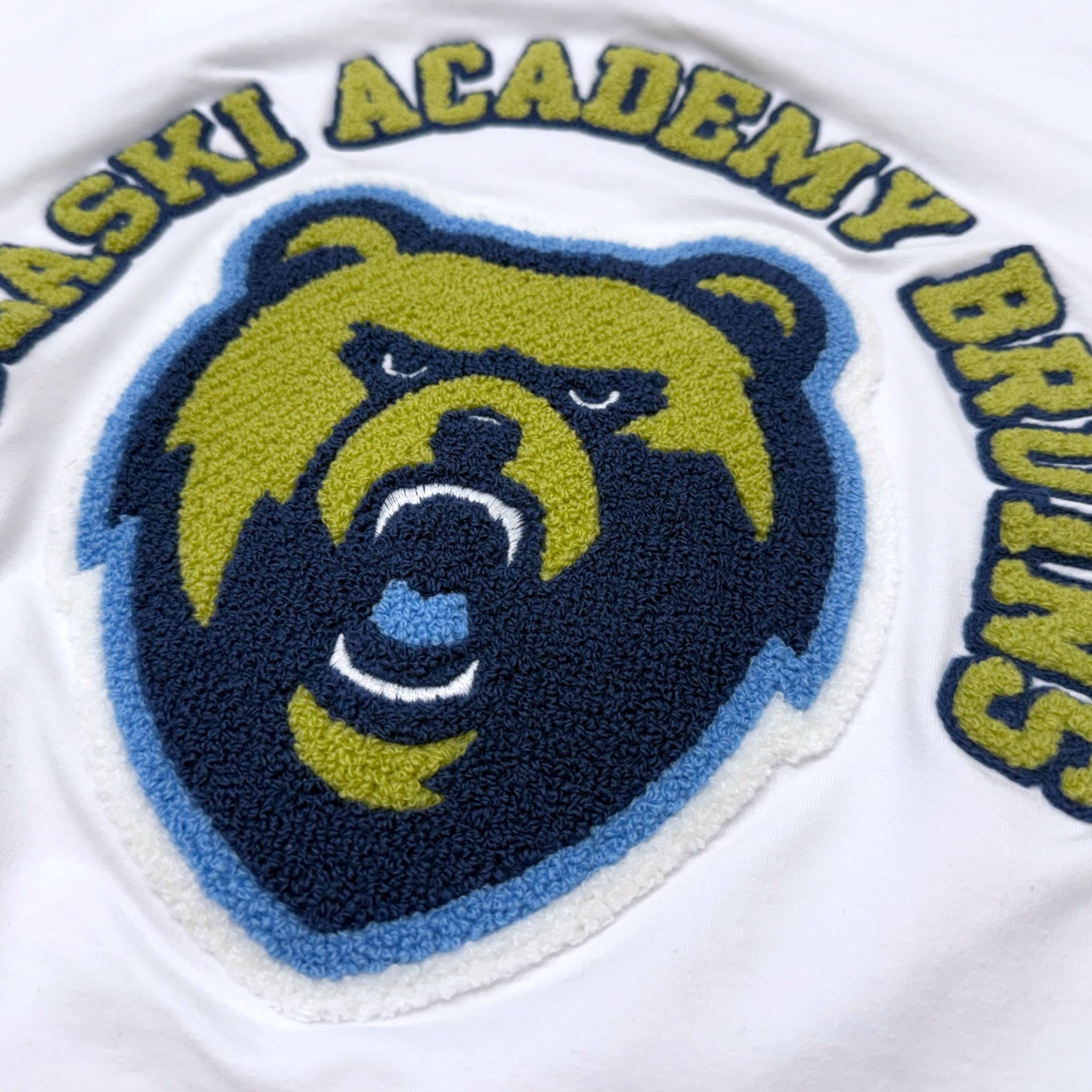 Women's White Crew w/ Chenille Applique - Pulaski Academy Bruins