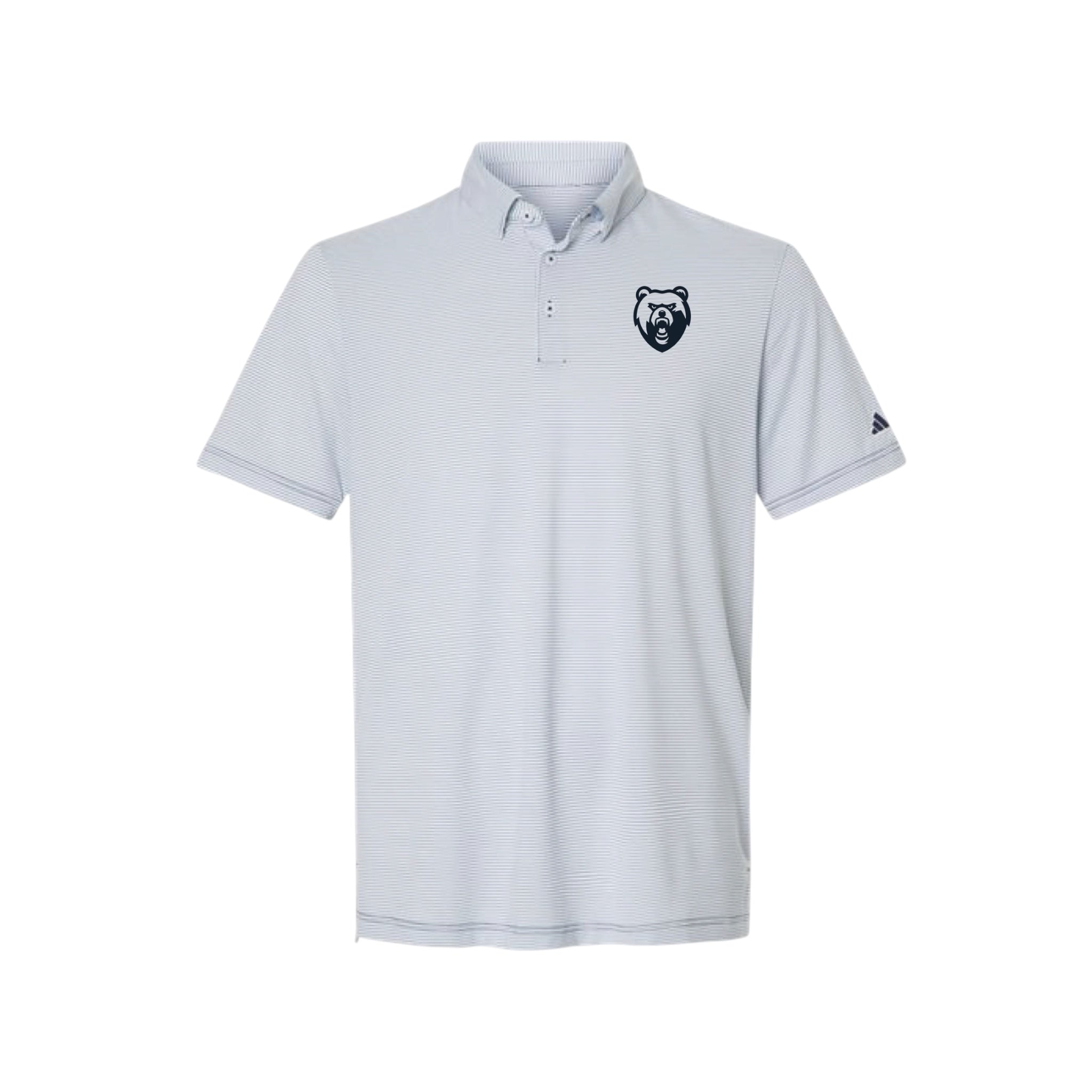 Men's Adidas White Polo w/ Navy Pencil Stripes - Bear Head