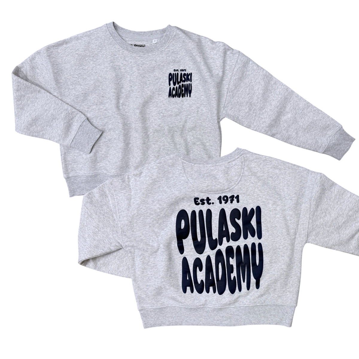 Women's Boxy Grey Crew - Est. 1971/Pulaski Academy (Puff Ink)
