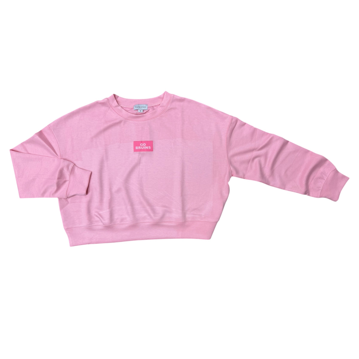 Women's Ava Airy Pink Crewneck - Woven Label GO BRUINS