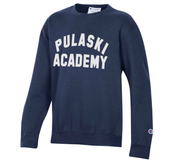 Youth Girls' Navy Powerblend Fleece Crew- Pulaski Academy/Twill