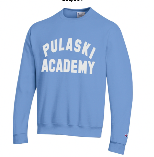 Women's Champion Light Blue Powerblend Crew - PULASKI ACADEMY