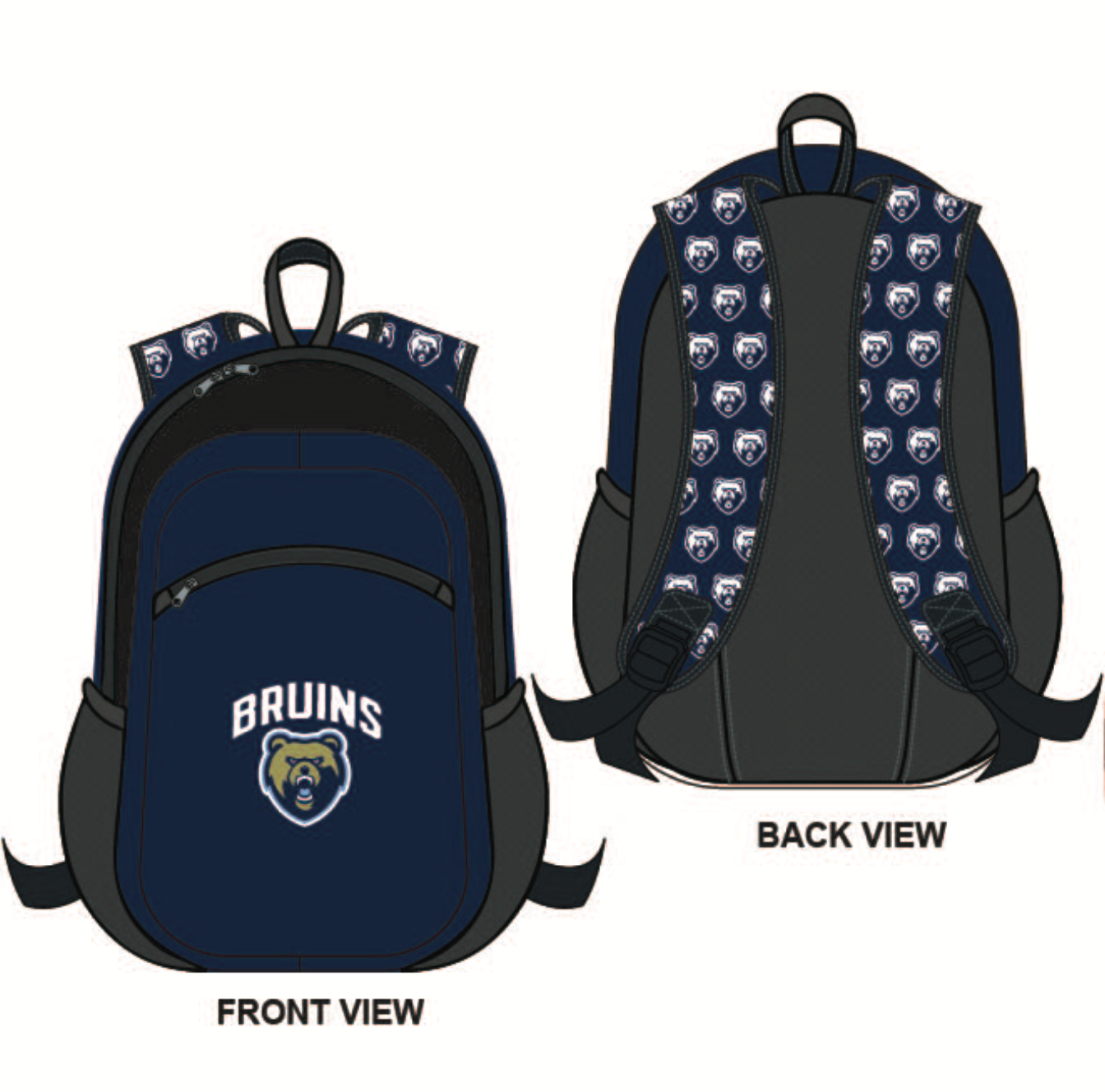 Navy Backpack - BRUINS/Bear Head (Bear Head Repeat Straps)