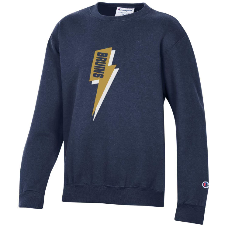 Girls Champion Powerblend Fleece Crew - Navy - Lightning