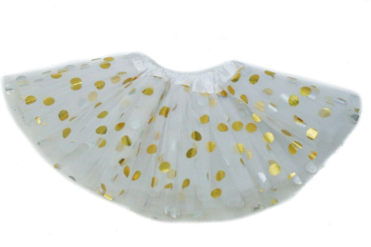 Toddler Girls' Gold Polka Dot Tutu-White
