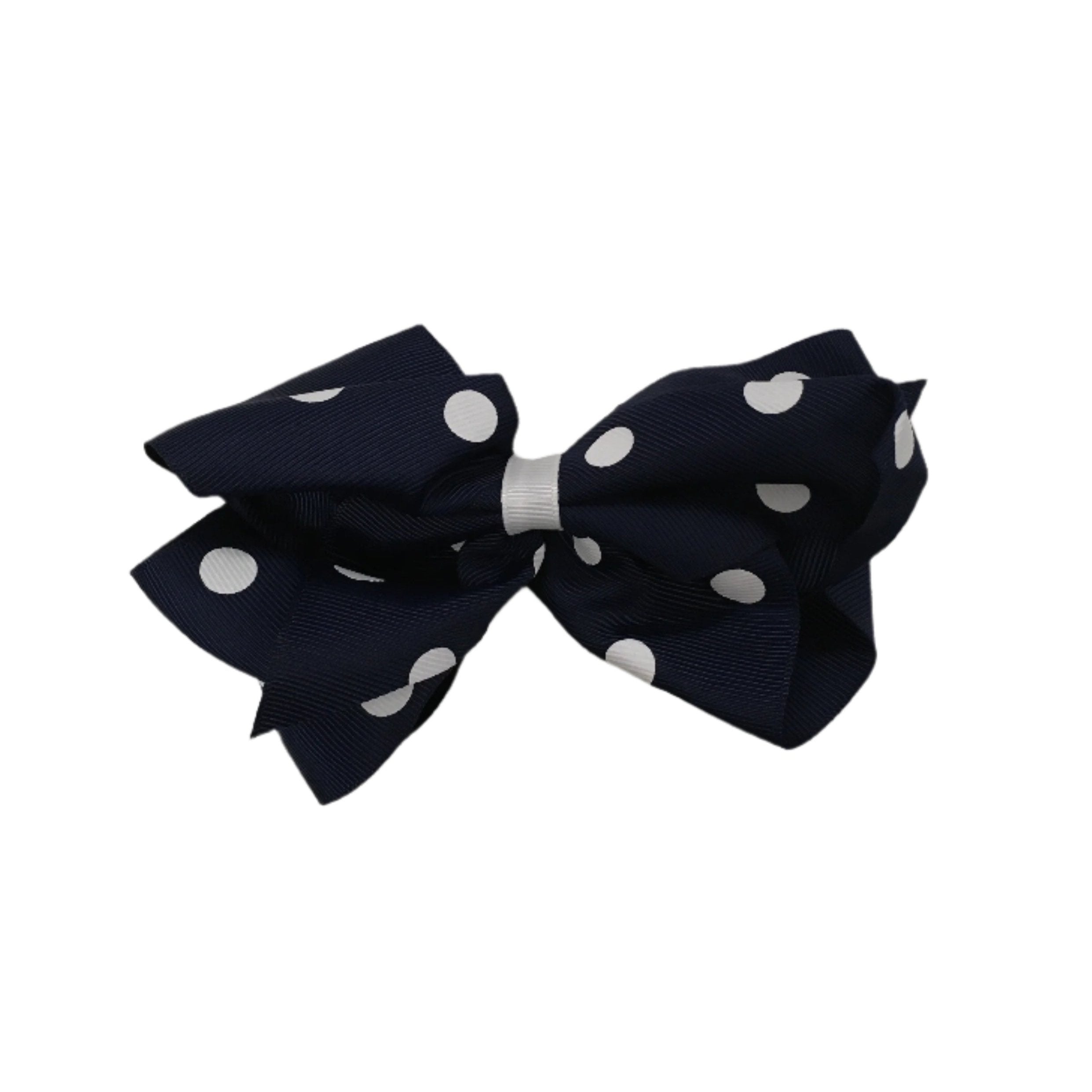 Polka Dot Classic Alligator Clip Hair Bow - Navy/White