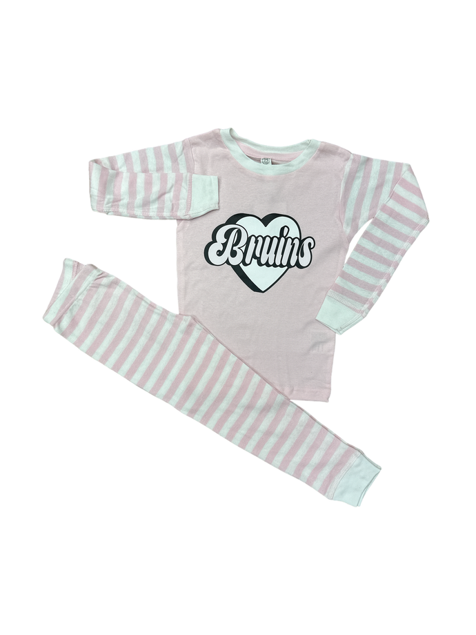 Toddler Girls' Pink/White Striped Pajama Set - Heart/Bruins