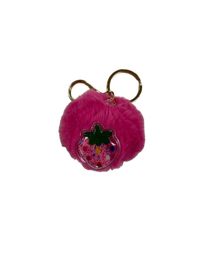 Fluff Ball Keychain- Hot Pink/Strawberry Charm