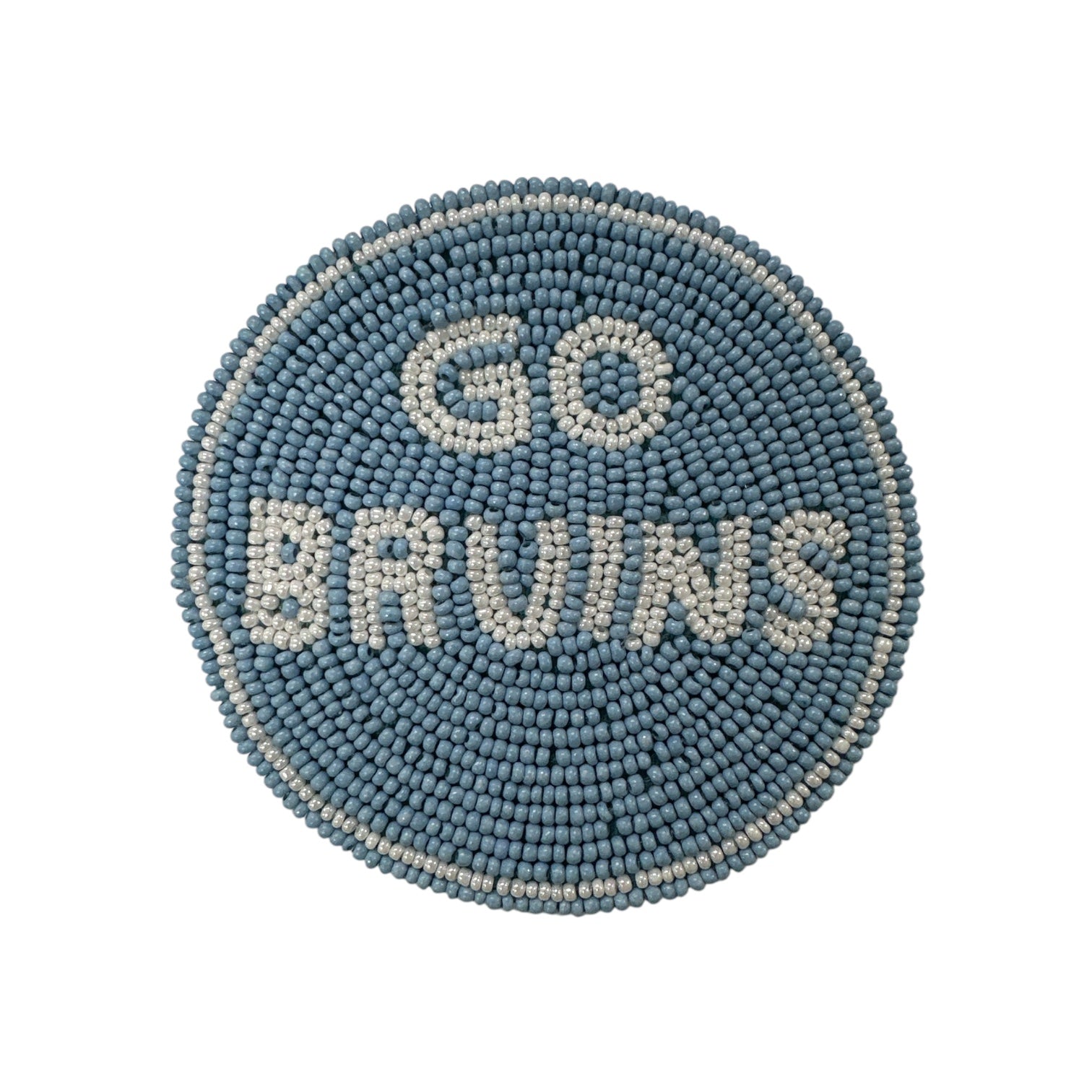 Custom 3" Beaded Button - Light Blue/White GO BRUINS
