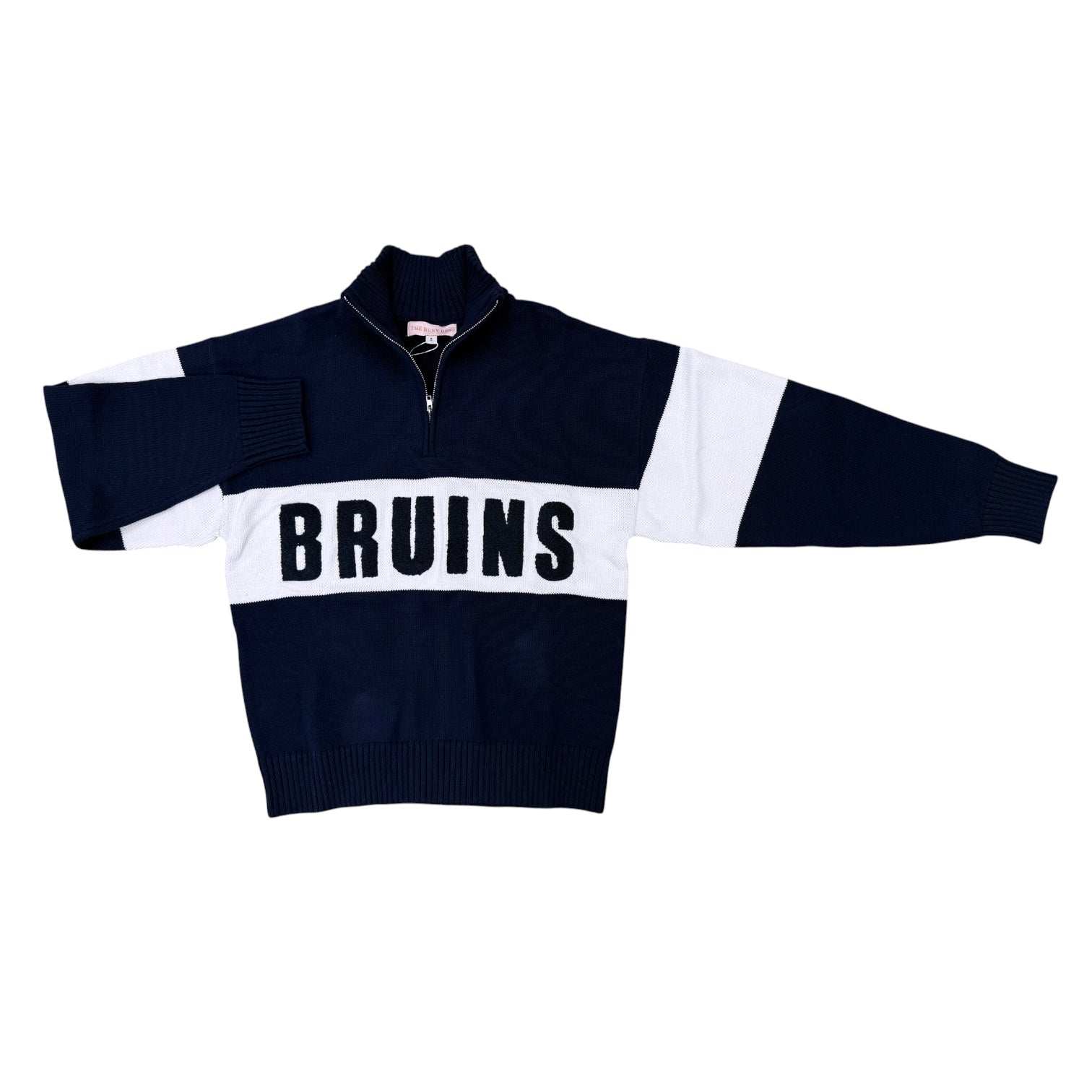 Women's Navy Color Block 1/4 Zip Sweater - BRUINS