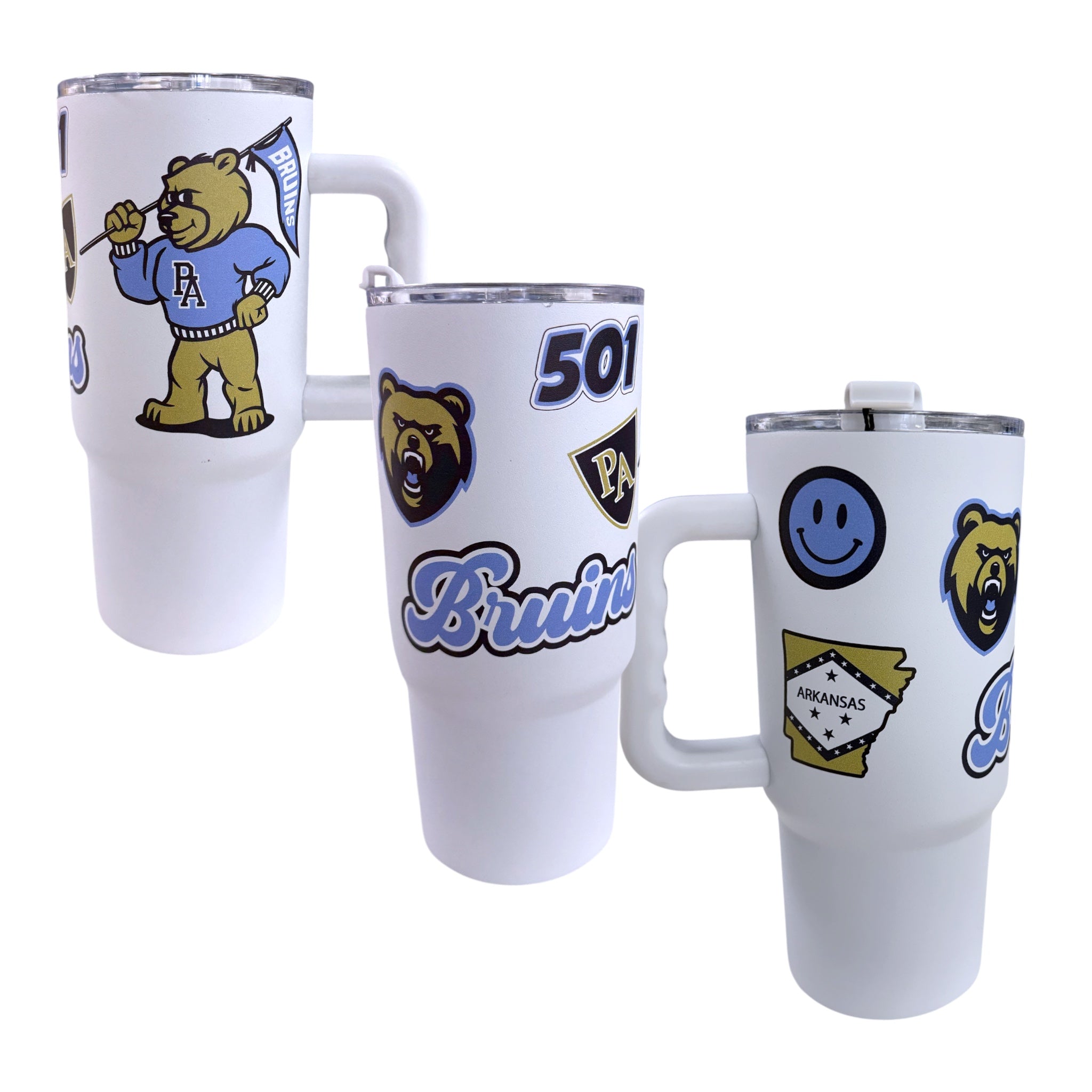 Insulated White Powder Coated 24oz Tumbler w/ Straw - School Logos